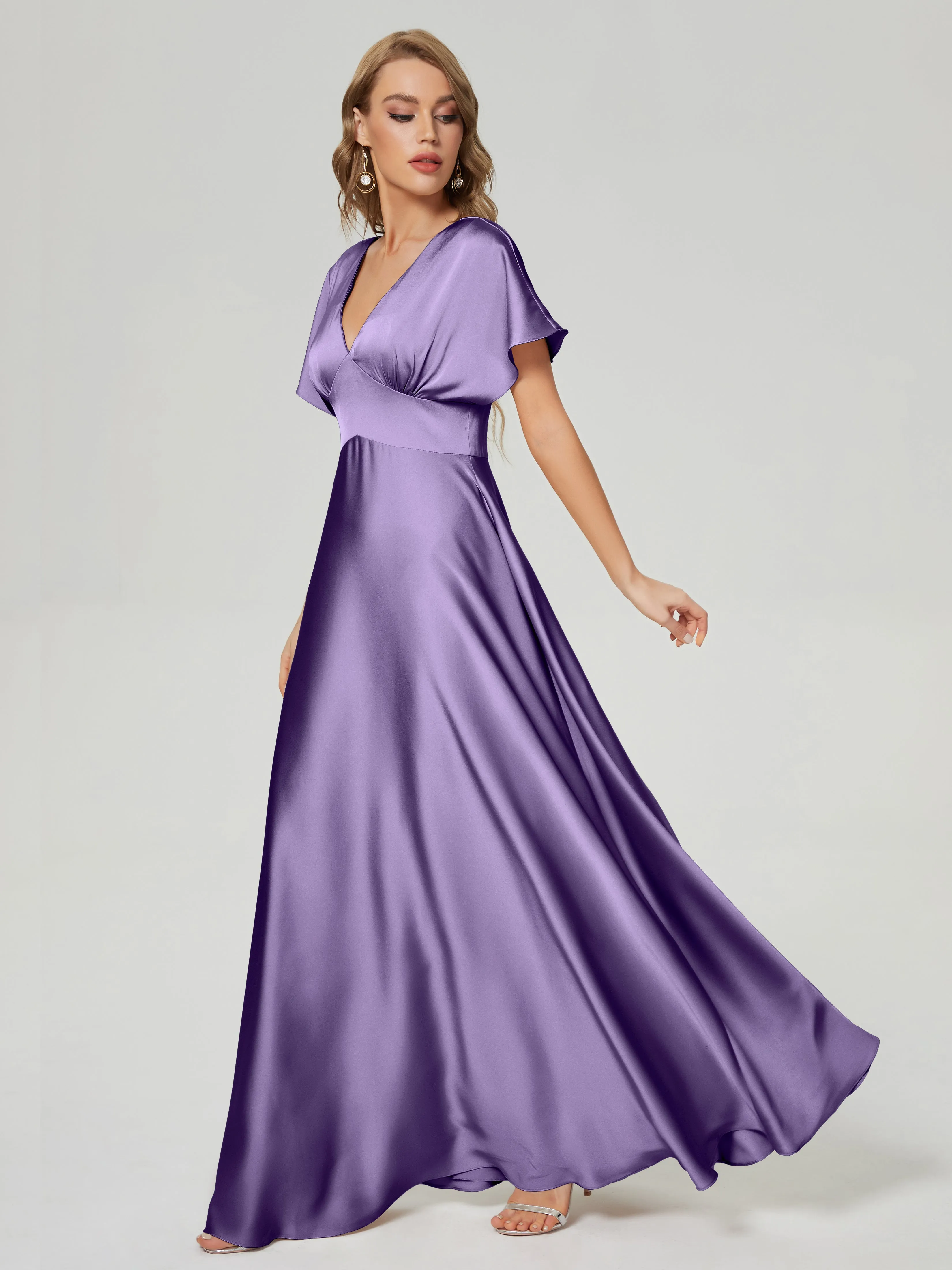 Ariah Modest Cap Sleeves Soft Satin Bridesmaid  Dresses