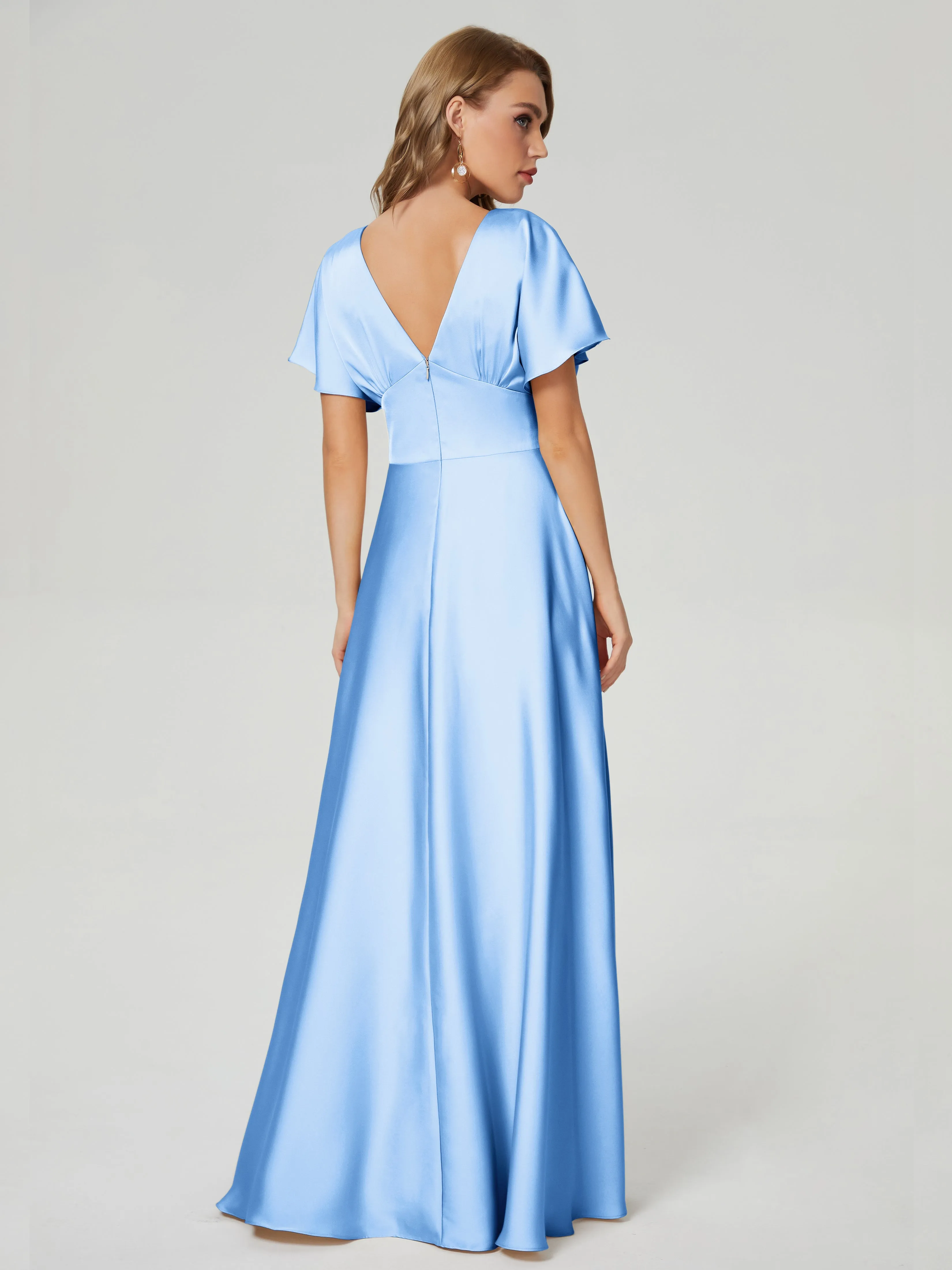 Ariah Modest Cap Sleeves Soft Satin Bridesmaid  Dresses