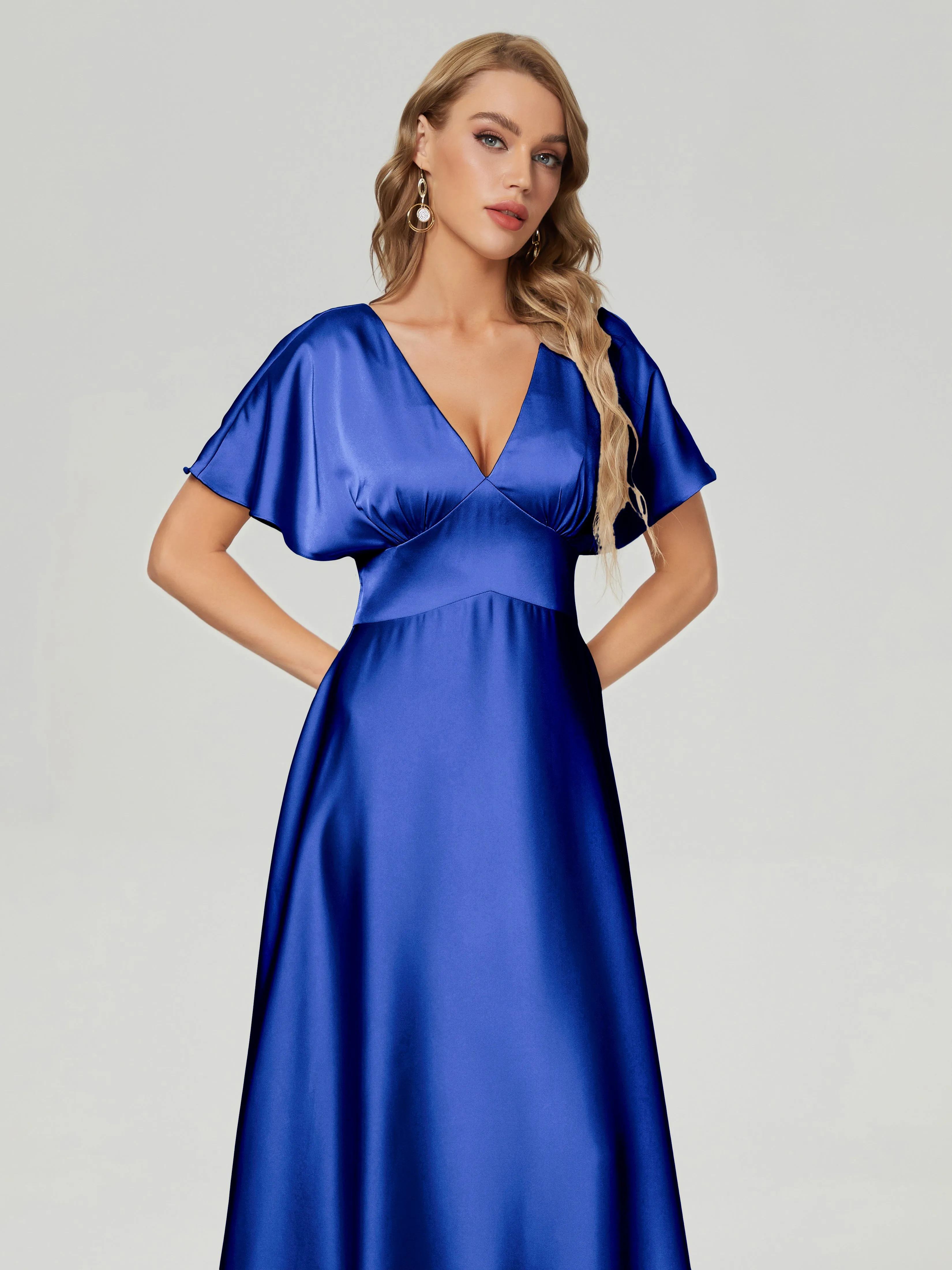 Ariah Modest Cap Sleeves Soft Satin Bridesmaid  Dresses