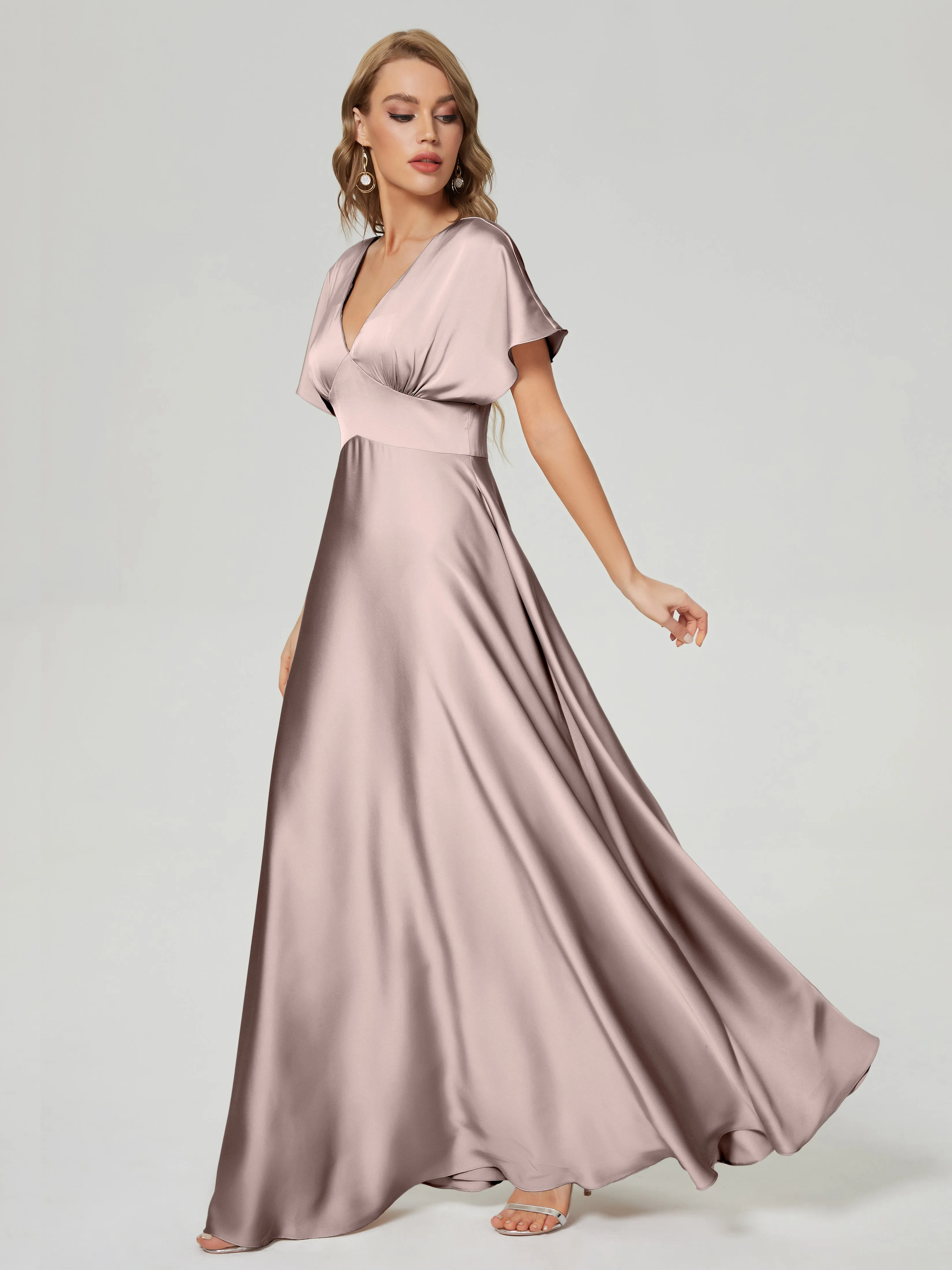 Ariah Modest Cap Sleeves Soft Satin Bridesmaid  Dresses