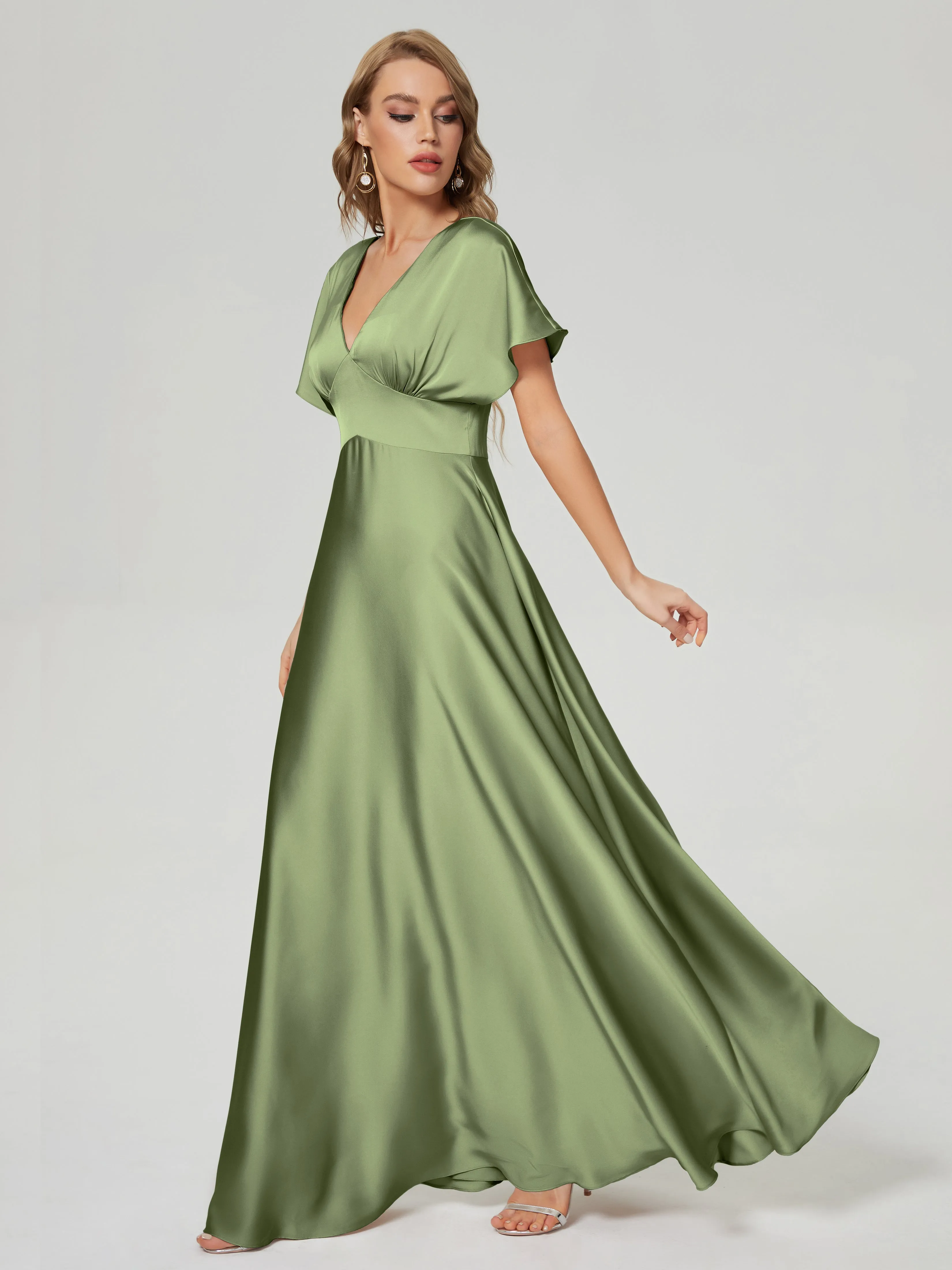 Ariah Modest Cap Sleeves Soft Satin Bridesmaid  Dresses