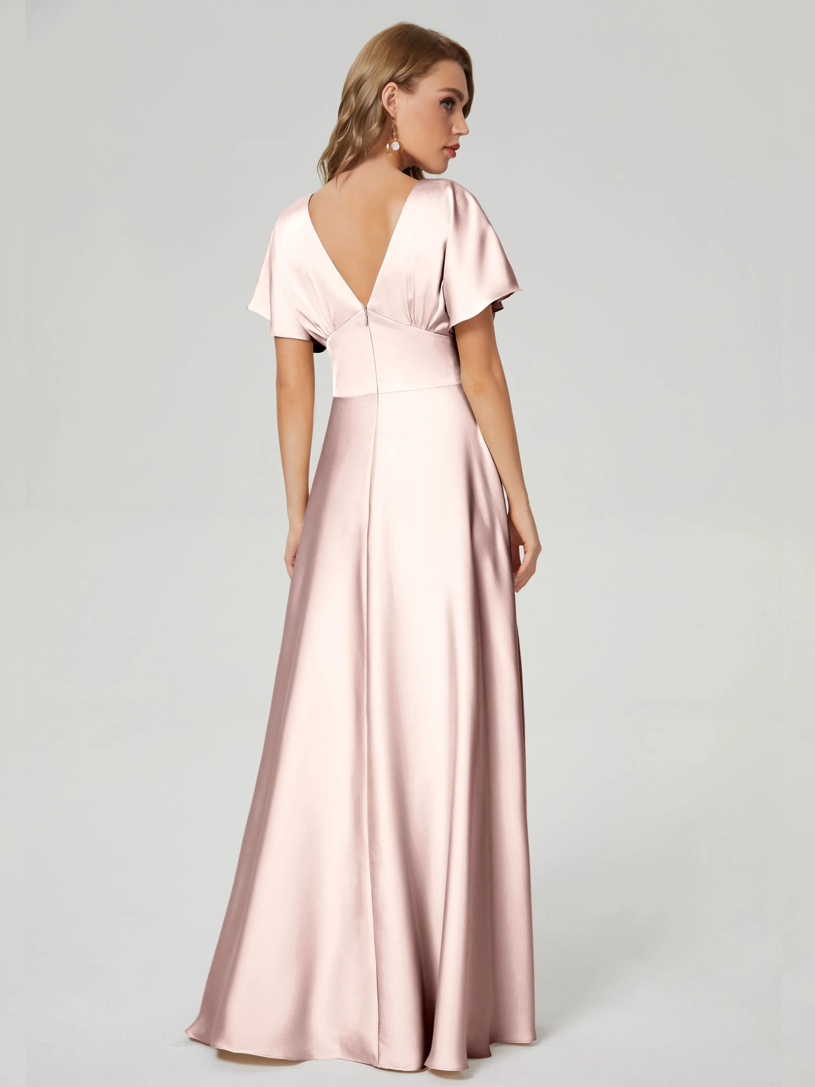 Ariah Modest Cap Sleeves Soft Satin Bridesmaid  Dresses