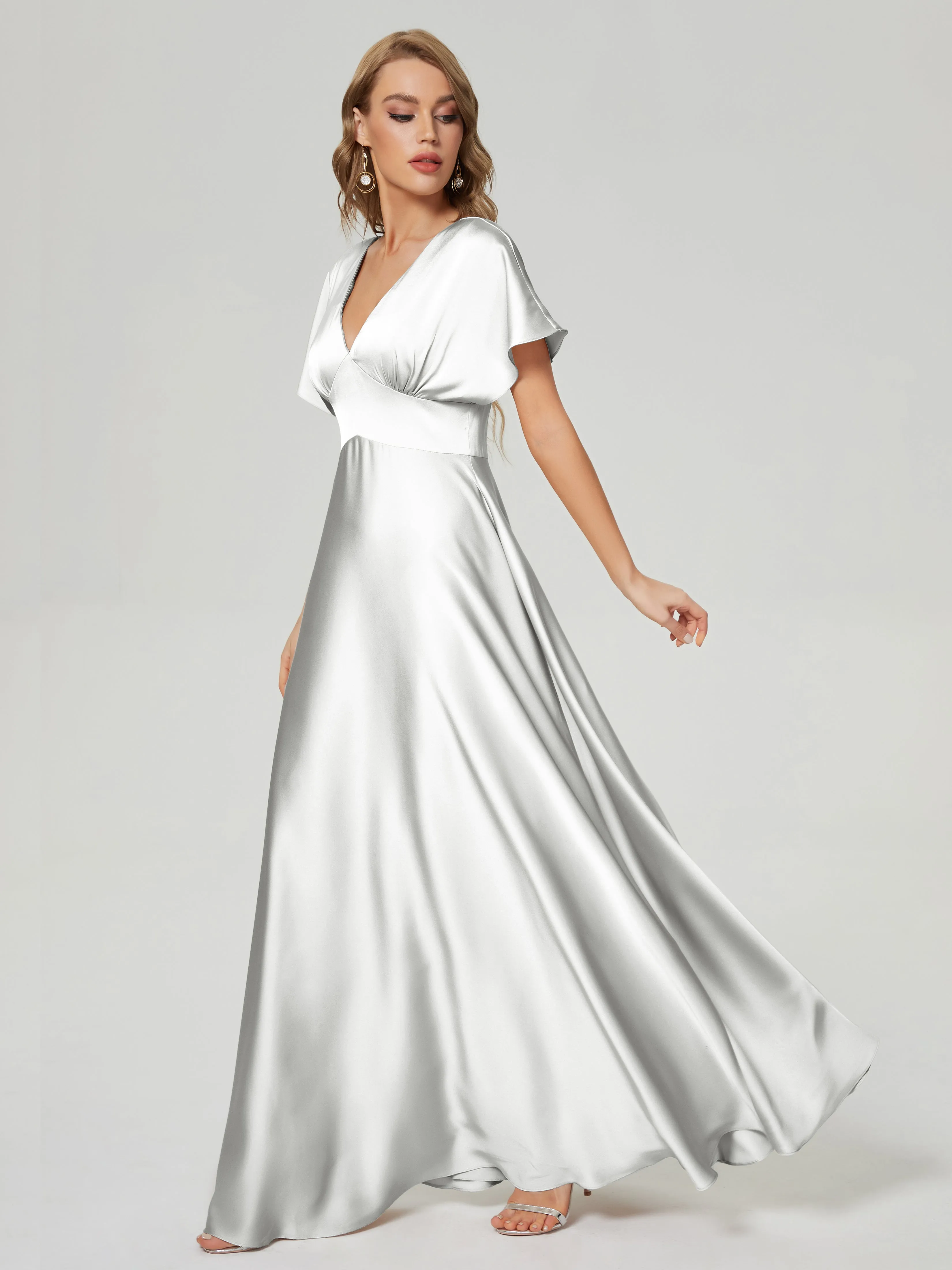 Ariah Modest Cap Sleeves Soft Satin Bridesmaid  Dresses
