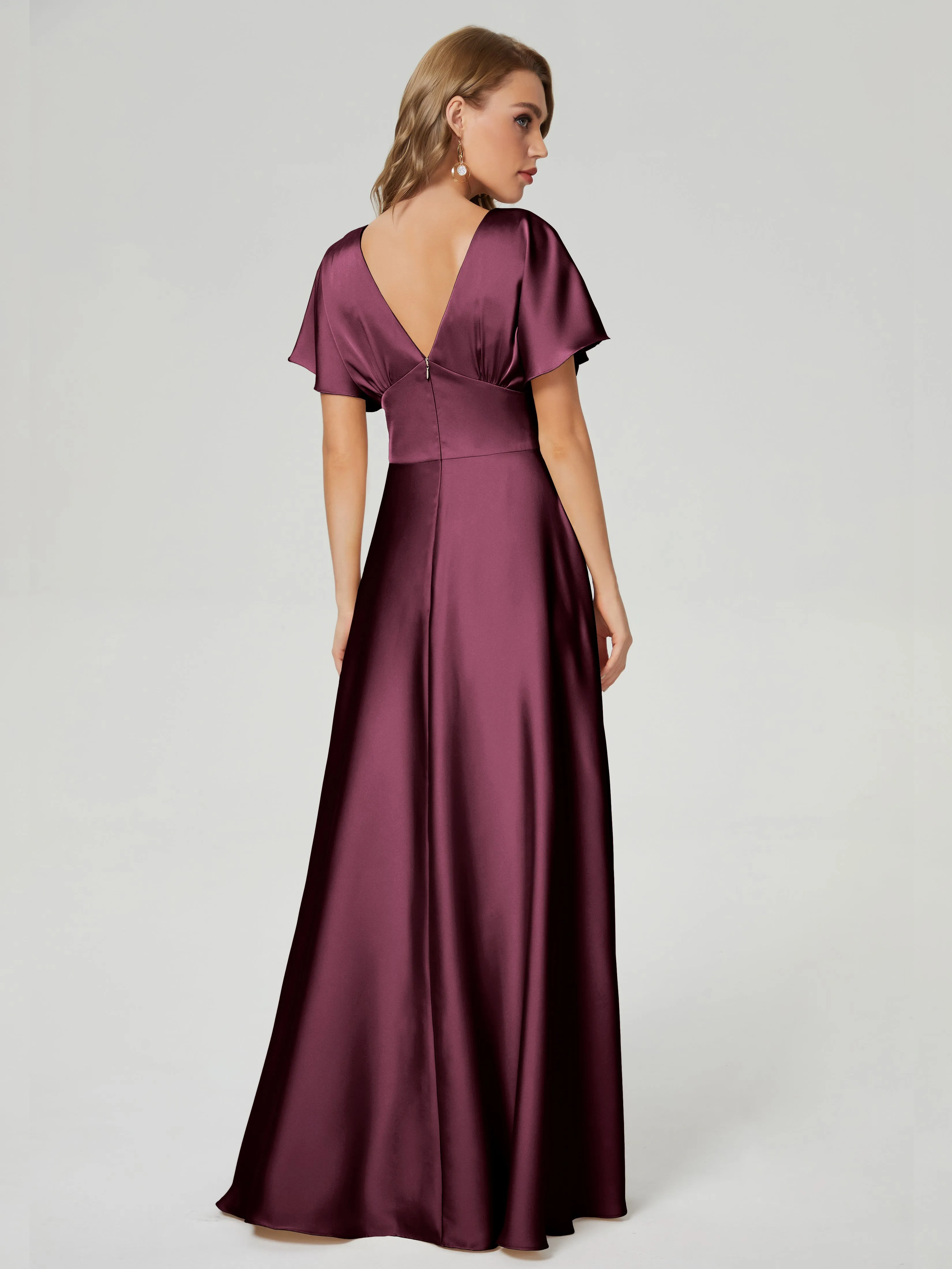 Ariah Modest Cap Sleeves Soft Satin Bridesmaid  Dresses