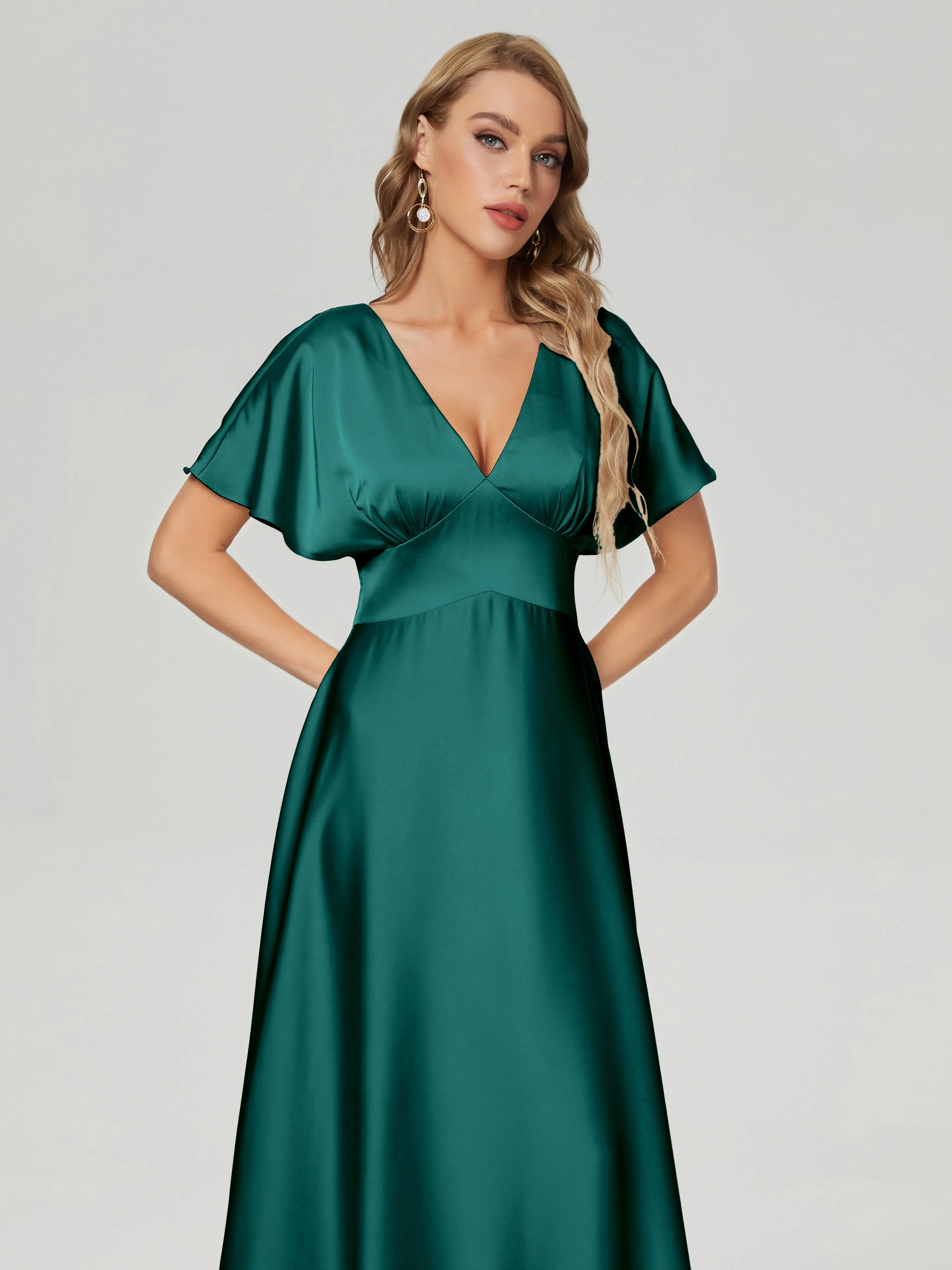 Ariah Modest Cap Sleeves Soft Satin Bridesmaid  Dresses
