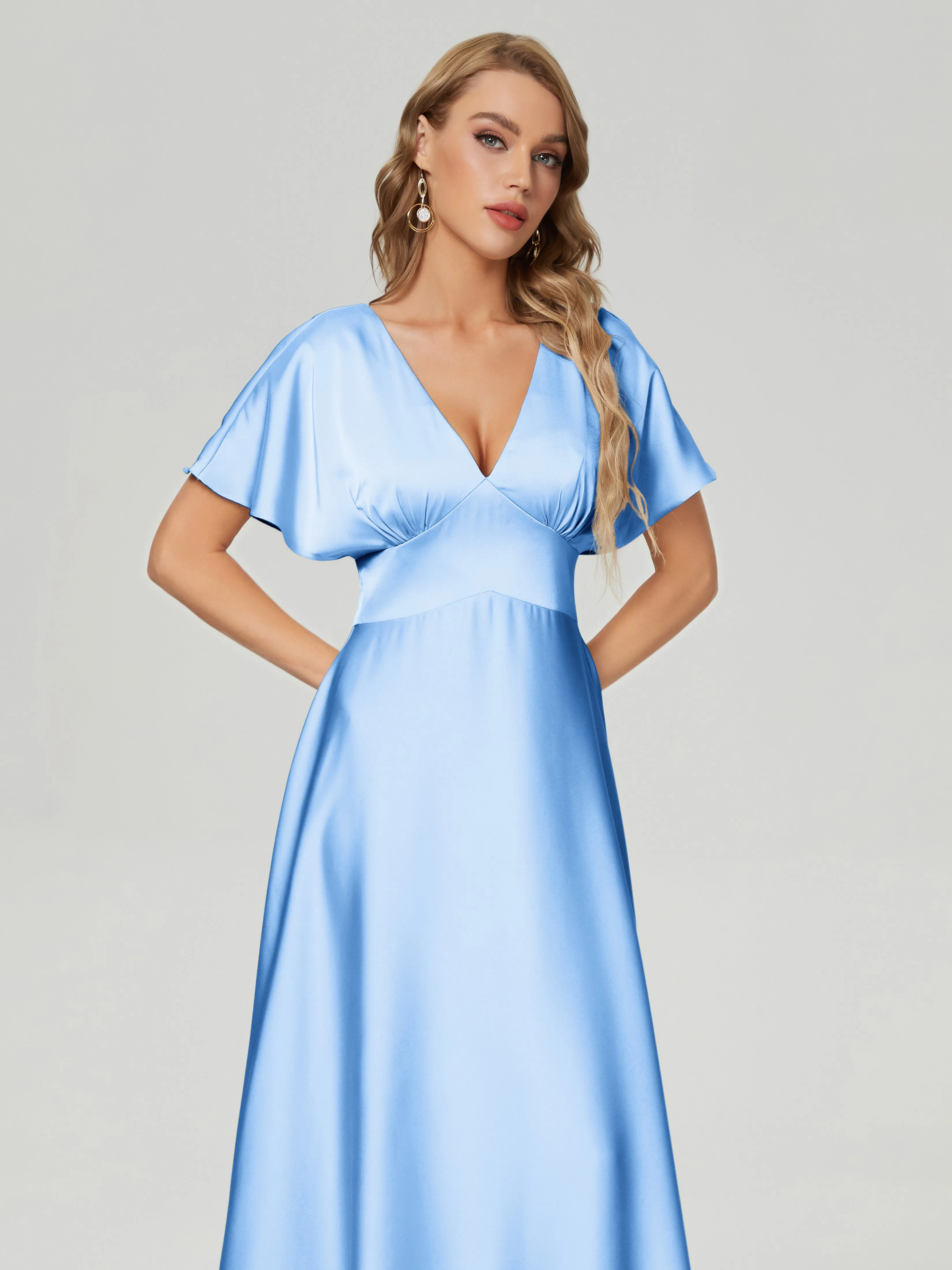 Ariah Modest Cap Sleeves Soft Satin Bridesmaid  Dresses