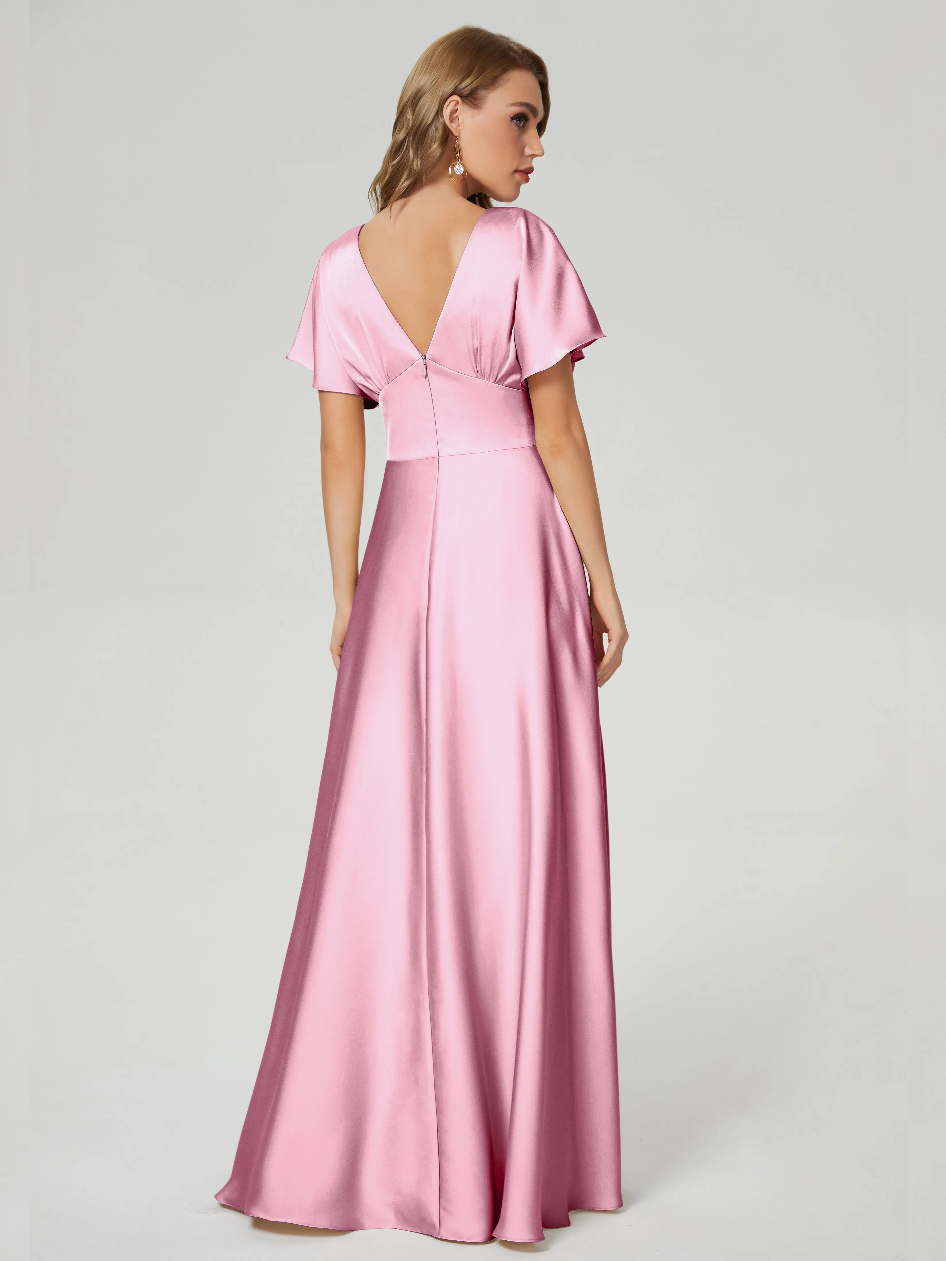 Ariah Modest Cap Sleeves Soft Satin Bridesmaid  Dresses