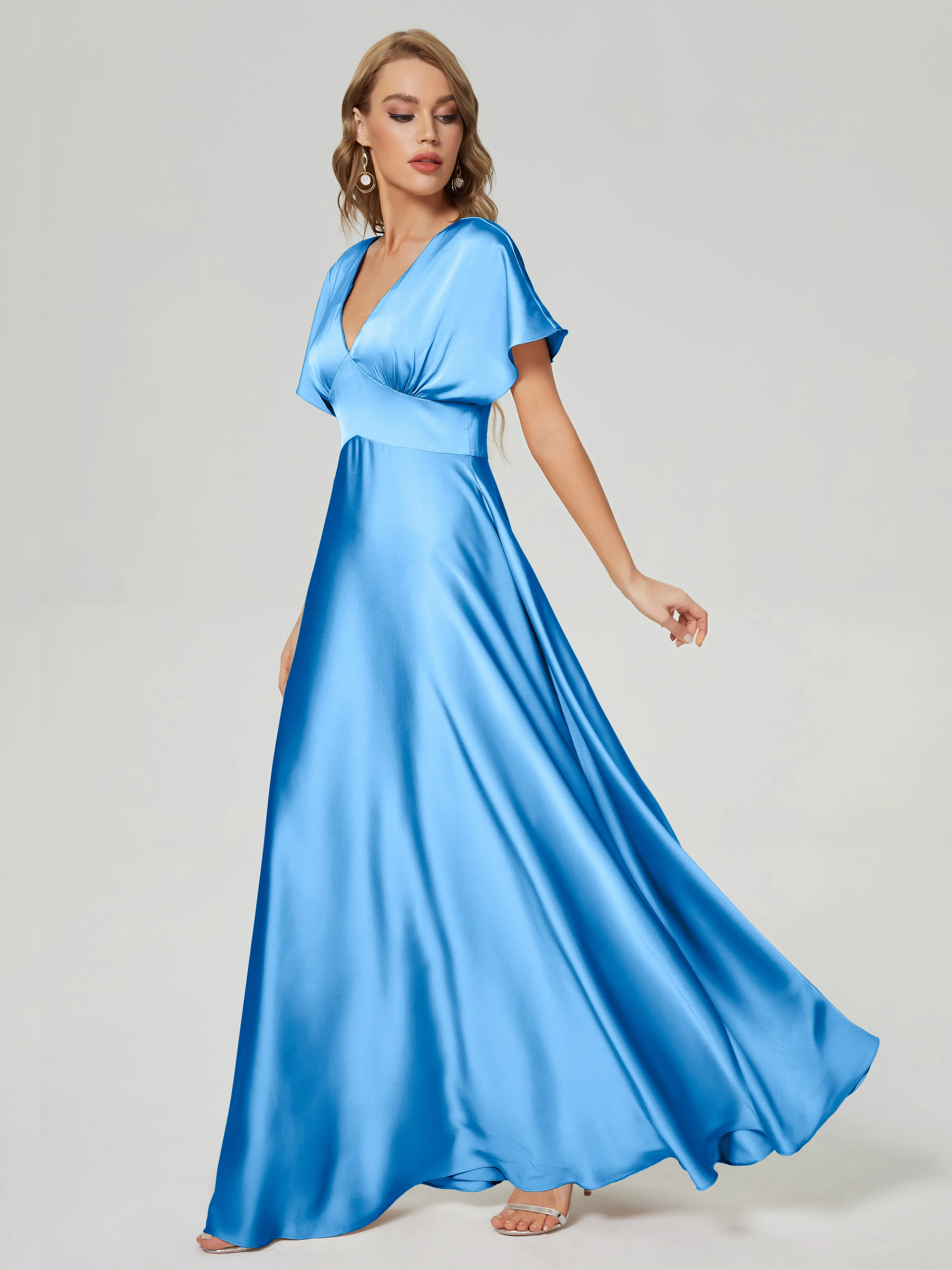 Ariah Modest Cap Sleeves Soft Satin Bridesmaid  Dresses