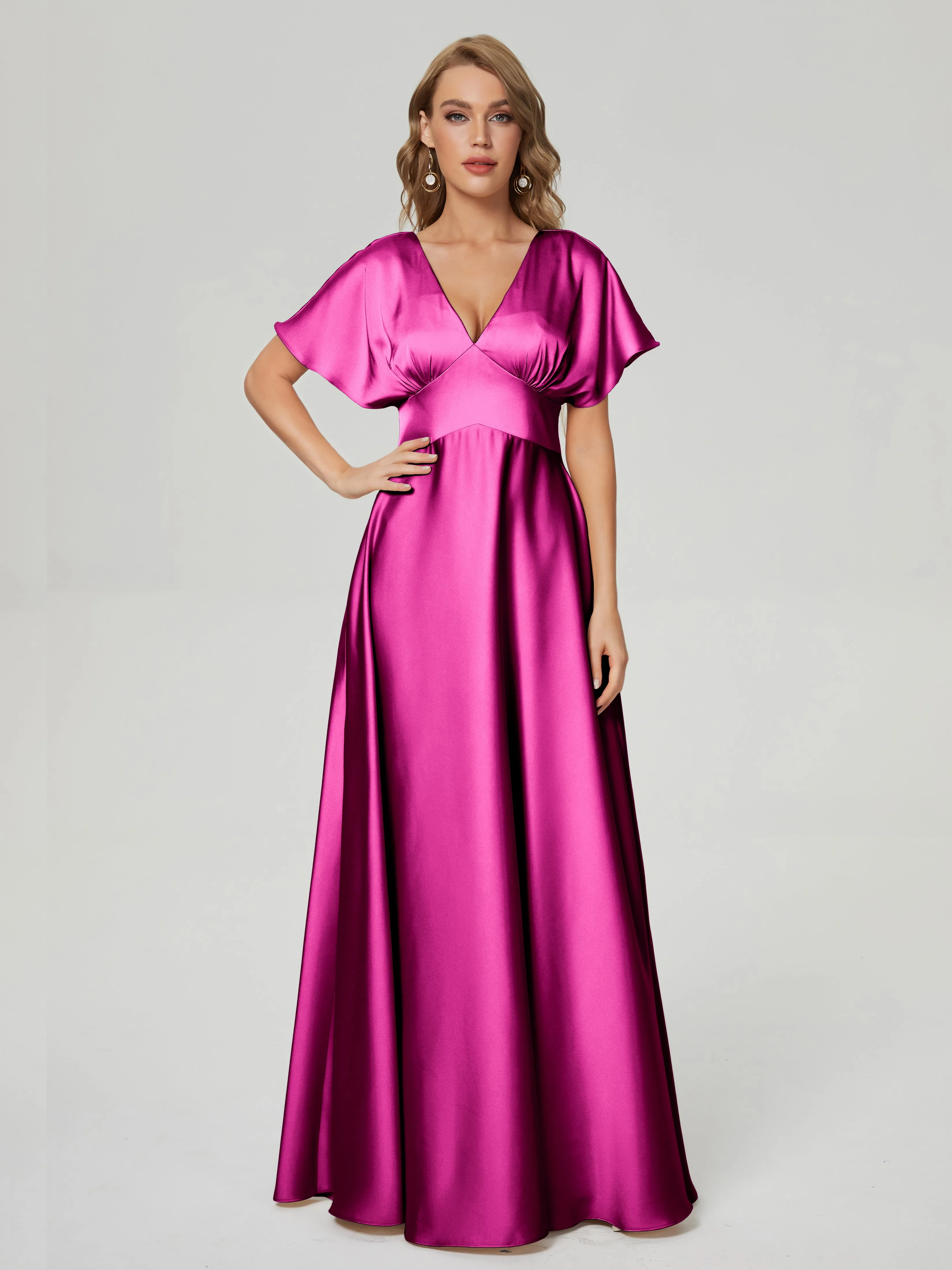 Ariah Modest Cap Sleeves Soft Satin Bridesmaid  Dresses