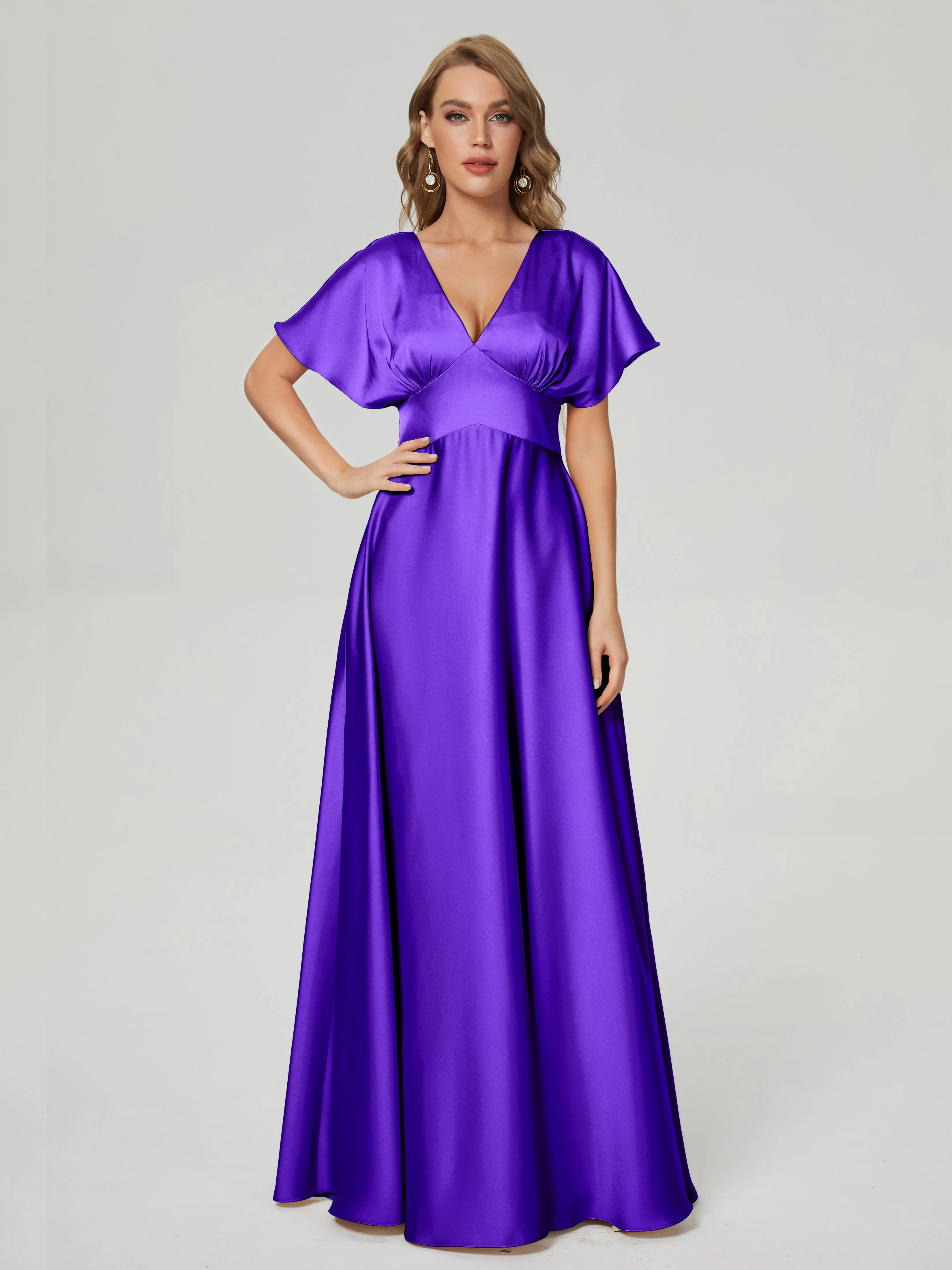 Ariah Modest Cap Sleeves Soft Satin Bridesmaid  Dresses