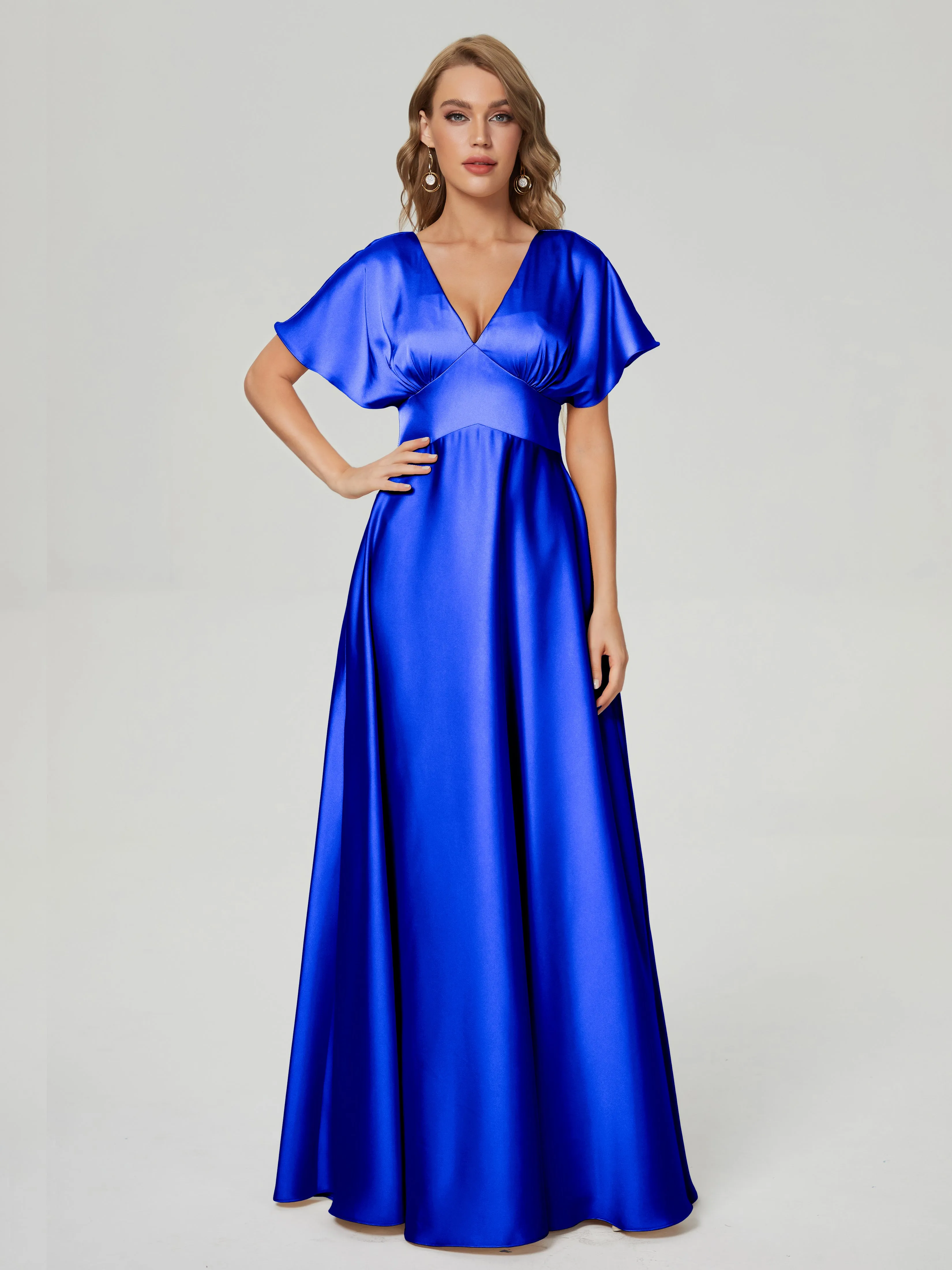 Ariah Modest Cap Sleeves Soft Satin Bridesmaid  Dresses