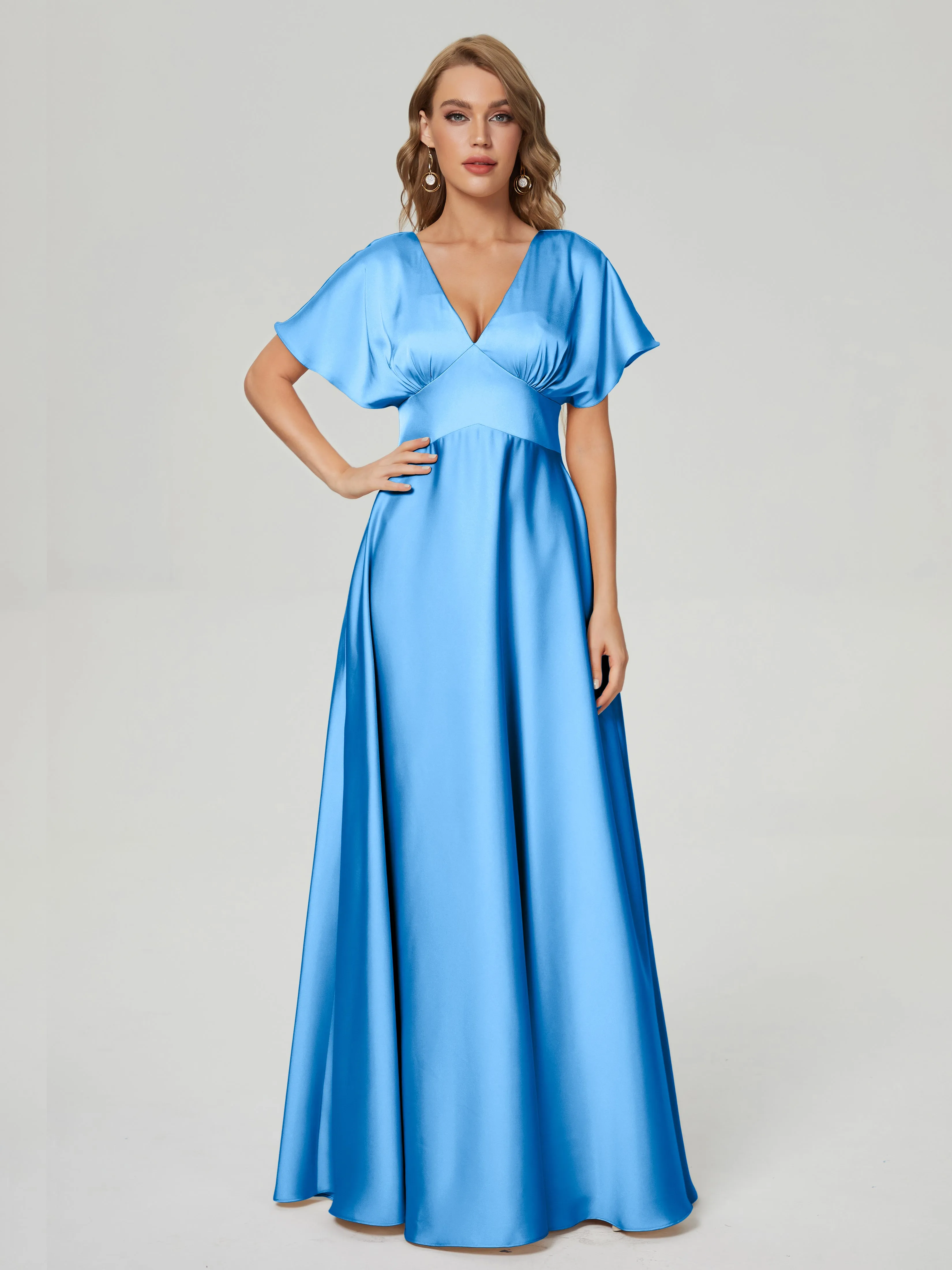 Ariah Modest Cap Sleeves Soft Satin Bridesmaid  Dresses
