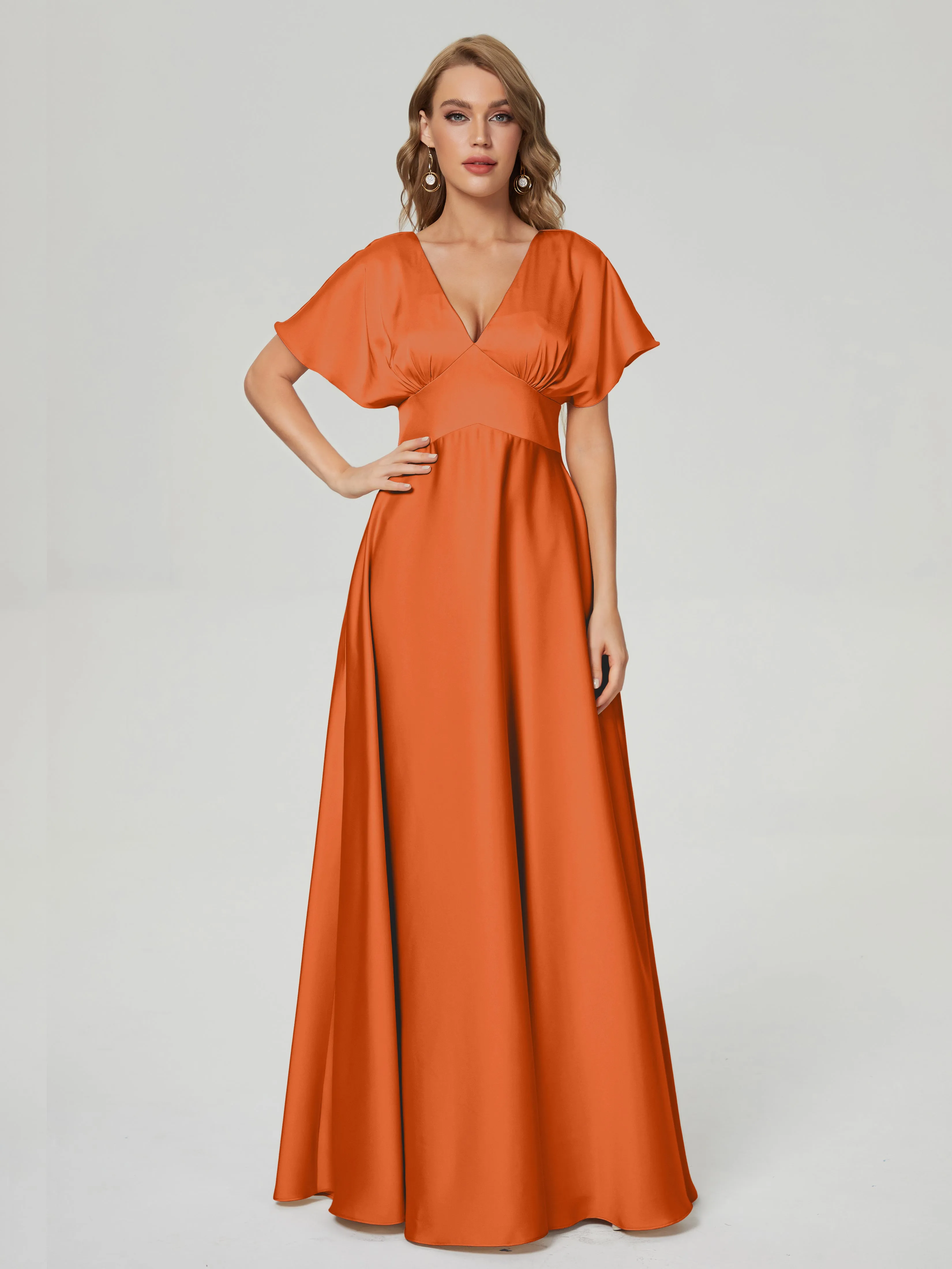 Ariah Modest Cap Sleeves Soft Satin Bridesmaid  Dresses