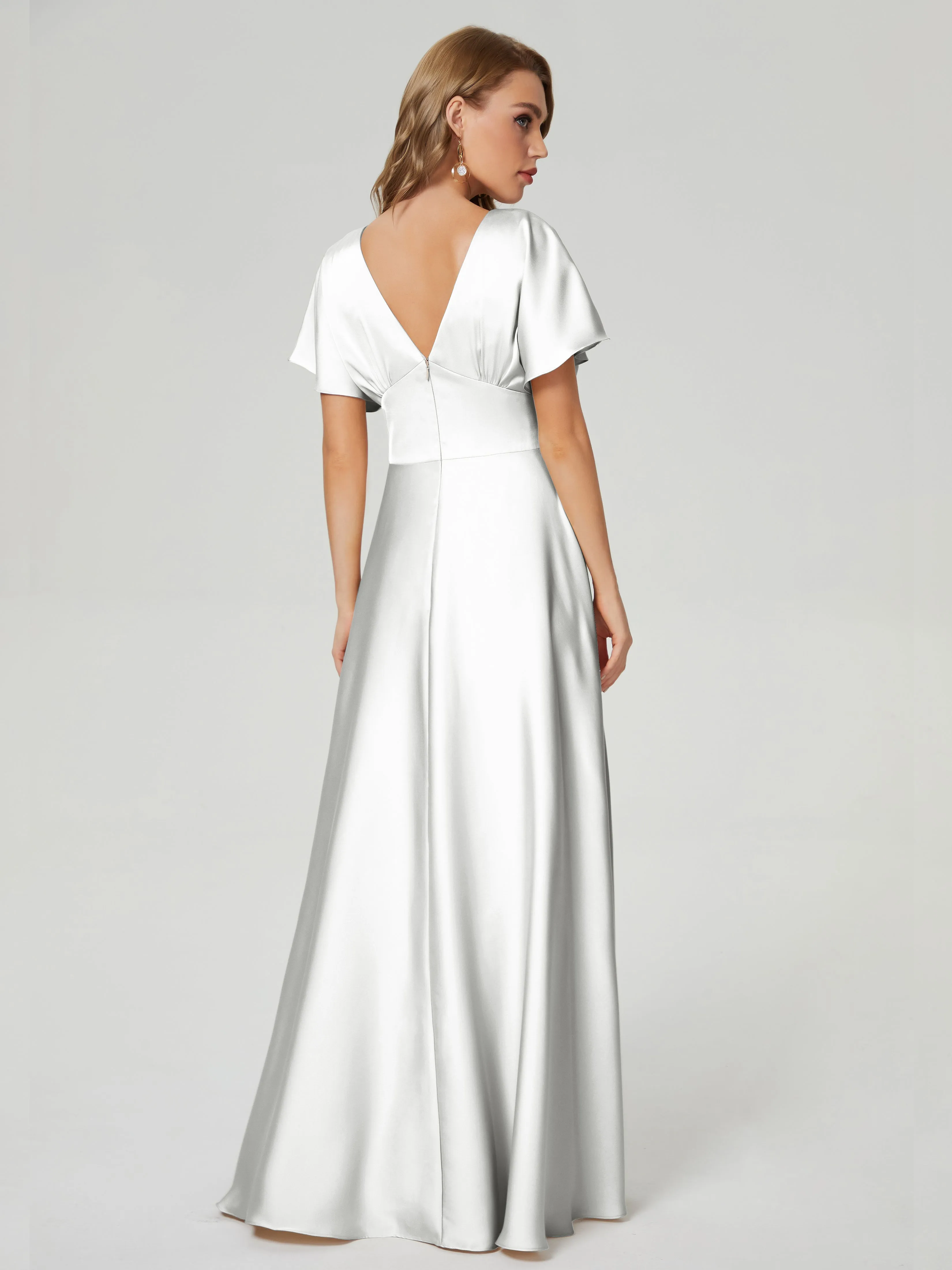 Ariah Modest Cap Sleeves Soft Satin Bridesmaid  Dresses