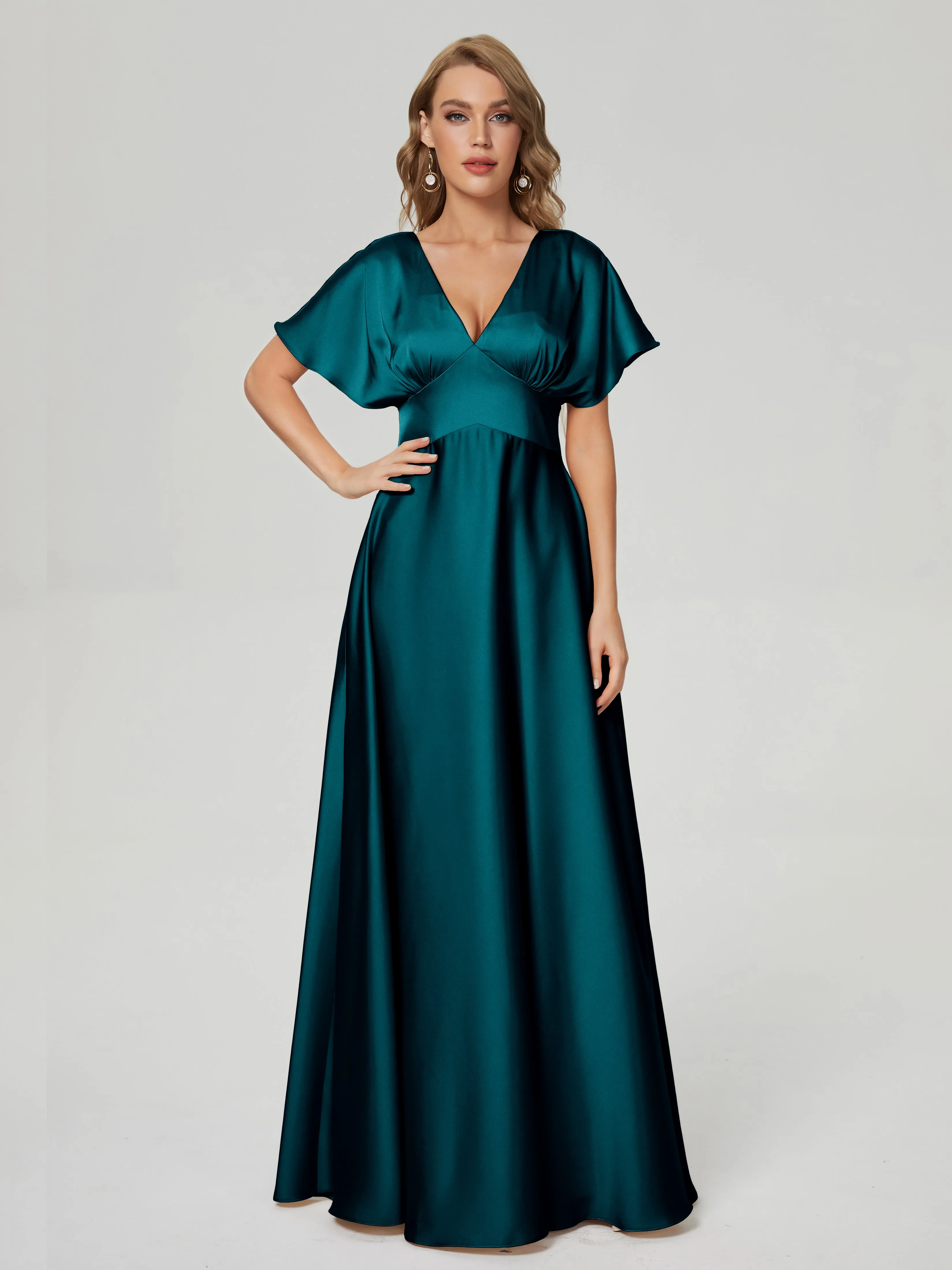 Ariah Modest Cap Sleeves Soft Satin Bridesmaid  Dresses