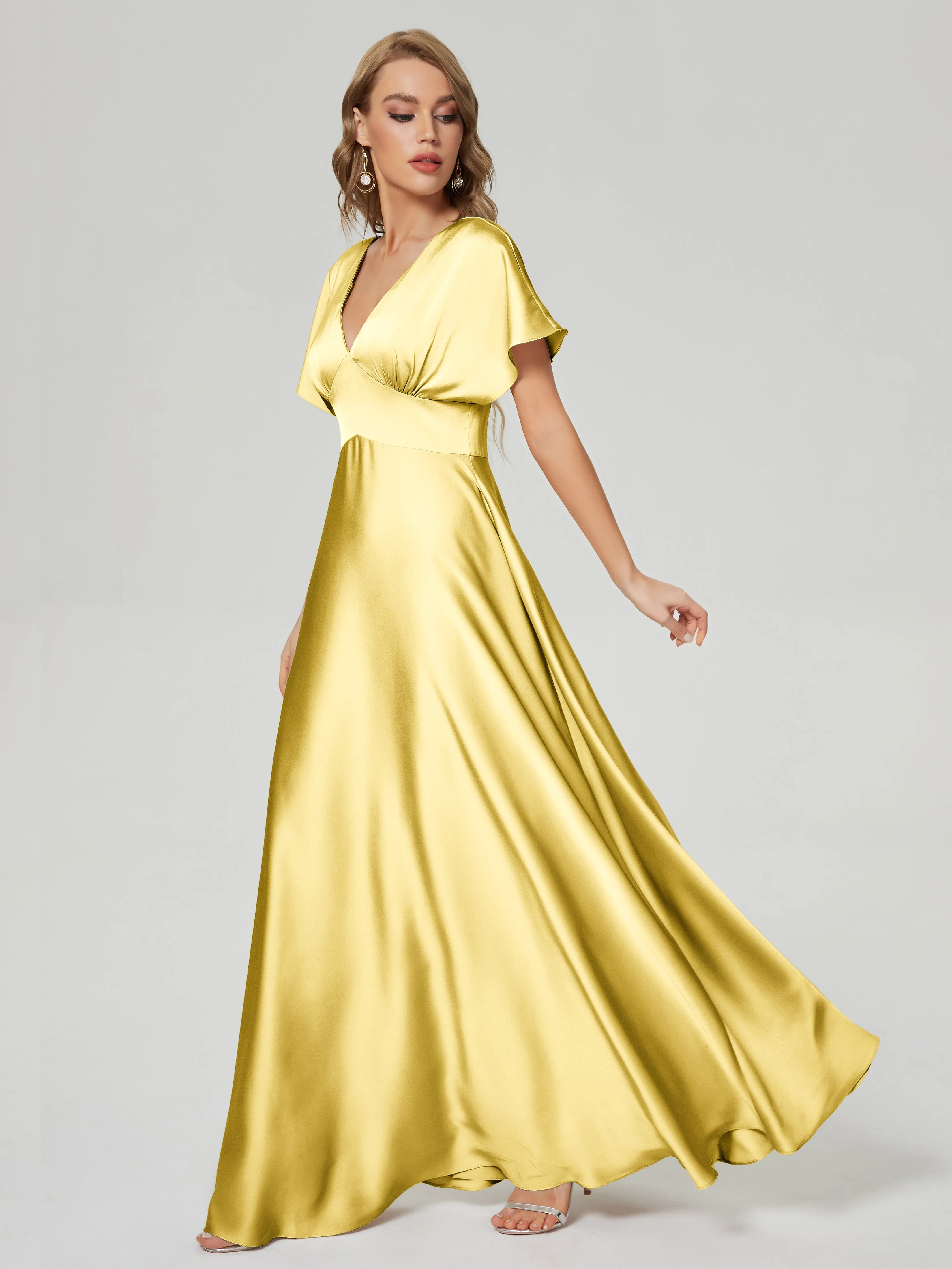 Ariah Modest Cap Sleeves Soft Satin Bridesmaid  Dresses