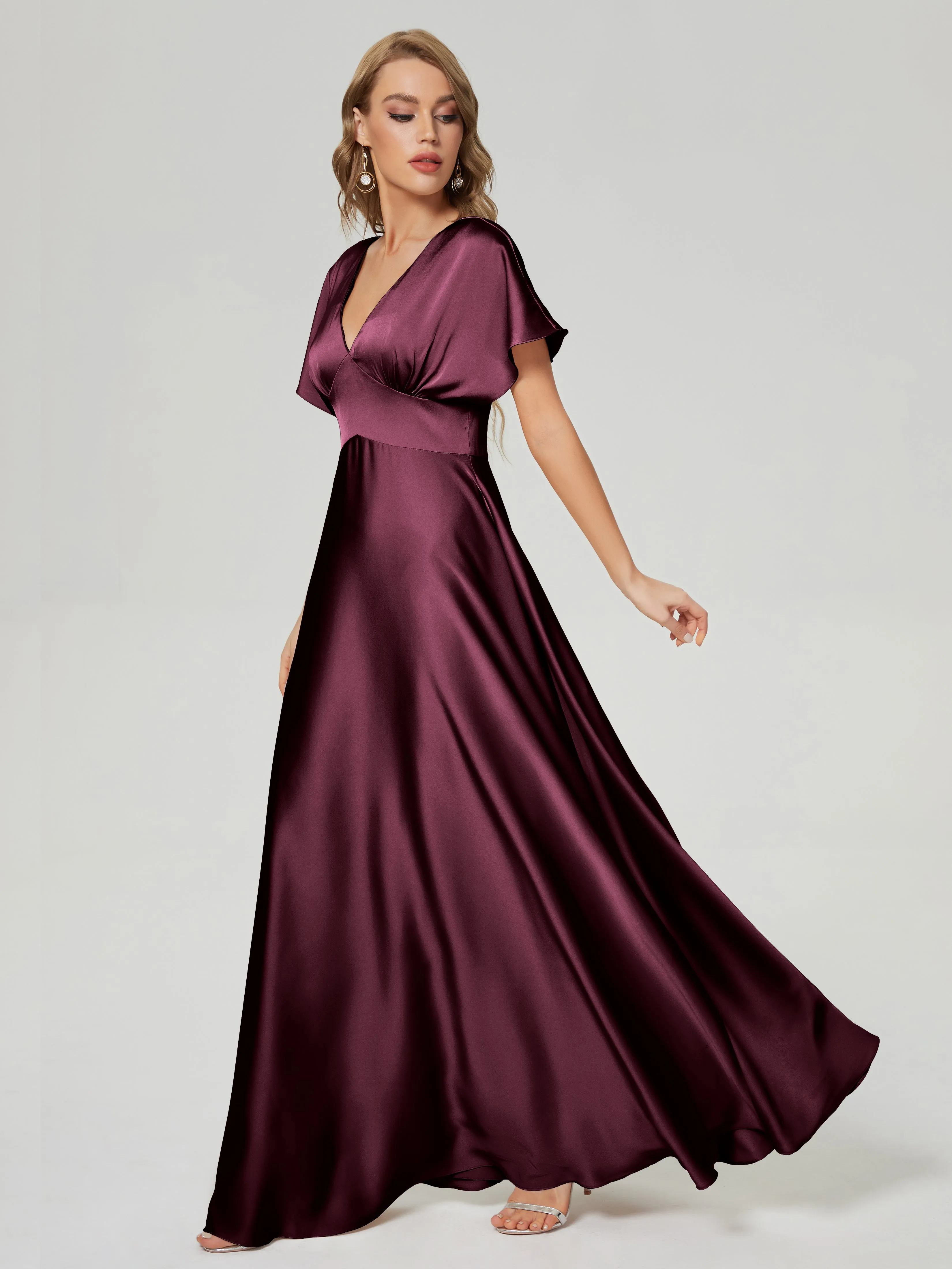 Ariah Modest Cap Sleeves Soft Satin Bridesmaid  Dresses