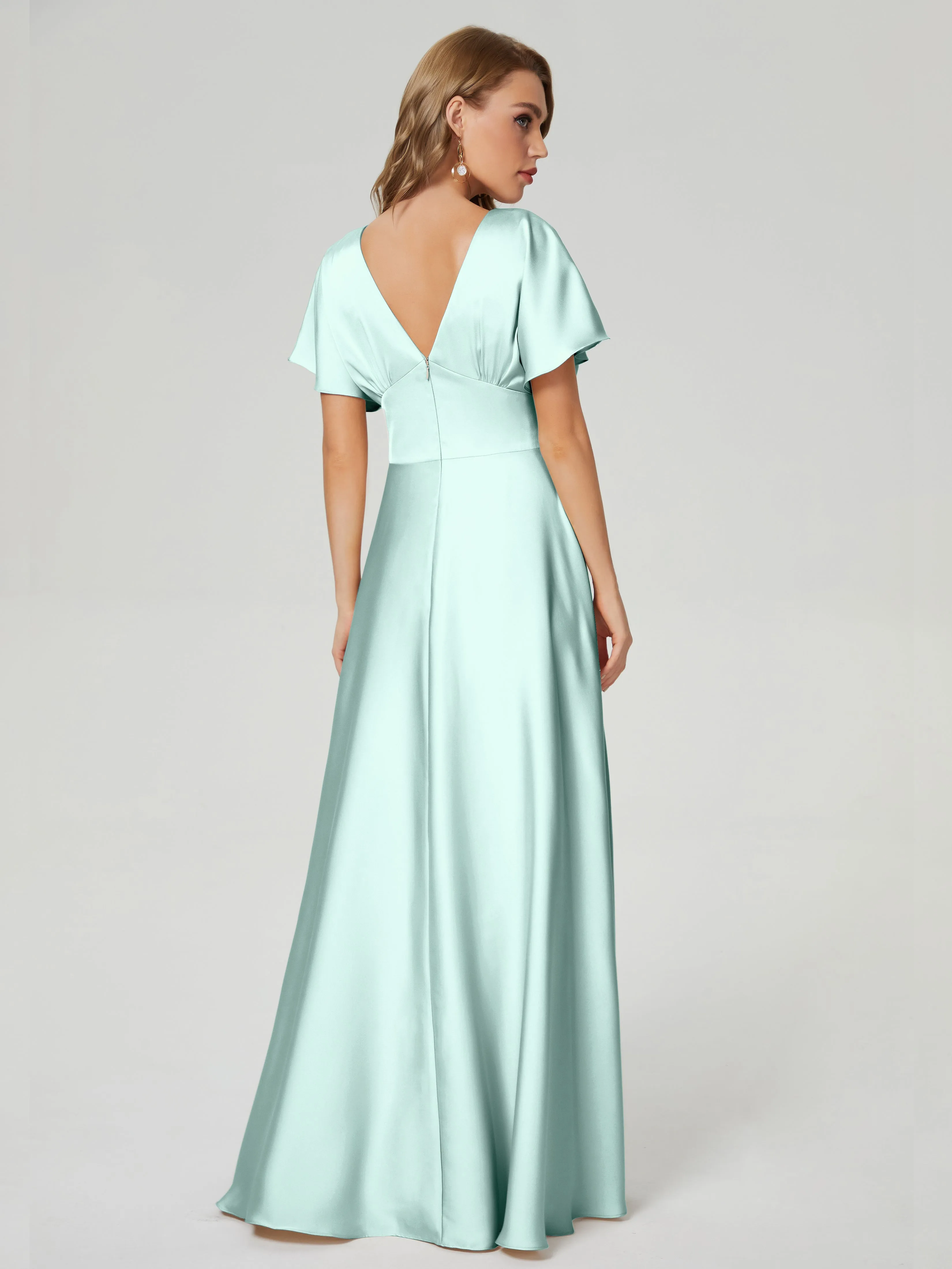 Ariah Modest Cap Sleeves Soft Satin Bridesmaid  Dresses