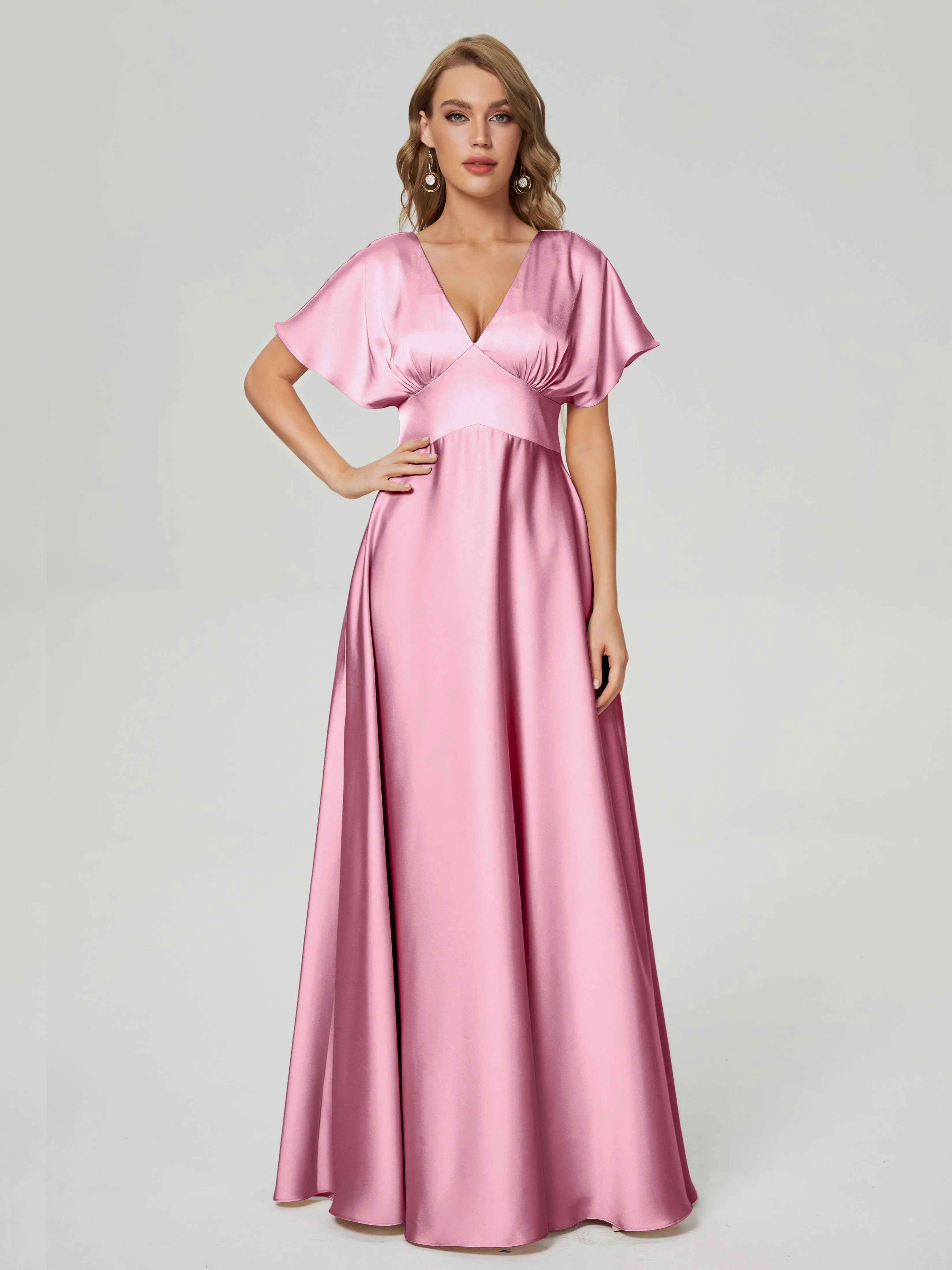 Ariah Modest Cap Sleeves Soft Satin Bridesmaid  Dresses