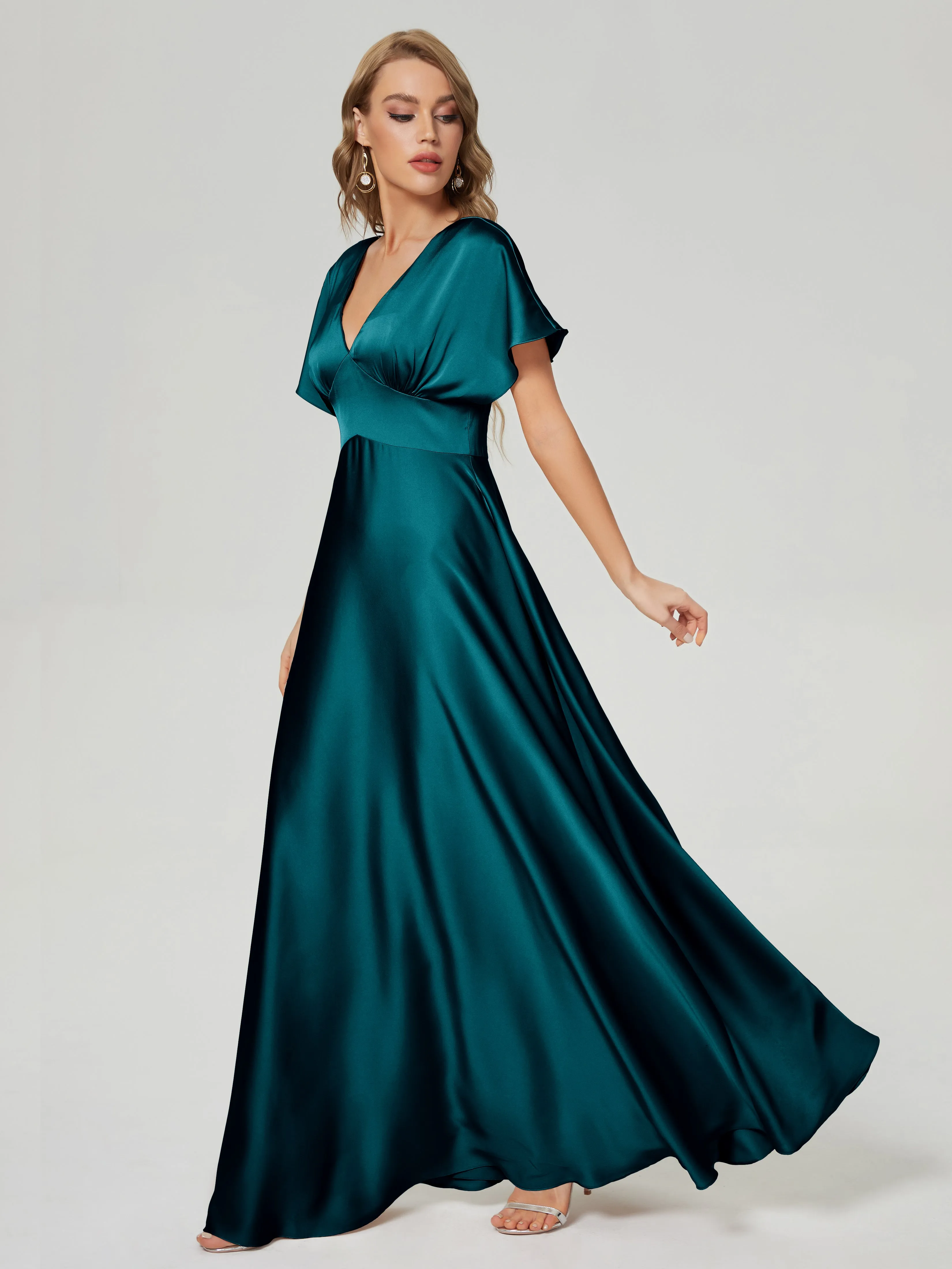 Ariah Modest Cap Sleeves Soft Satin Bridesmaid  Dresses