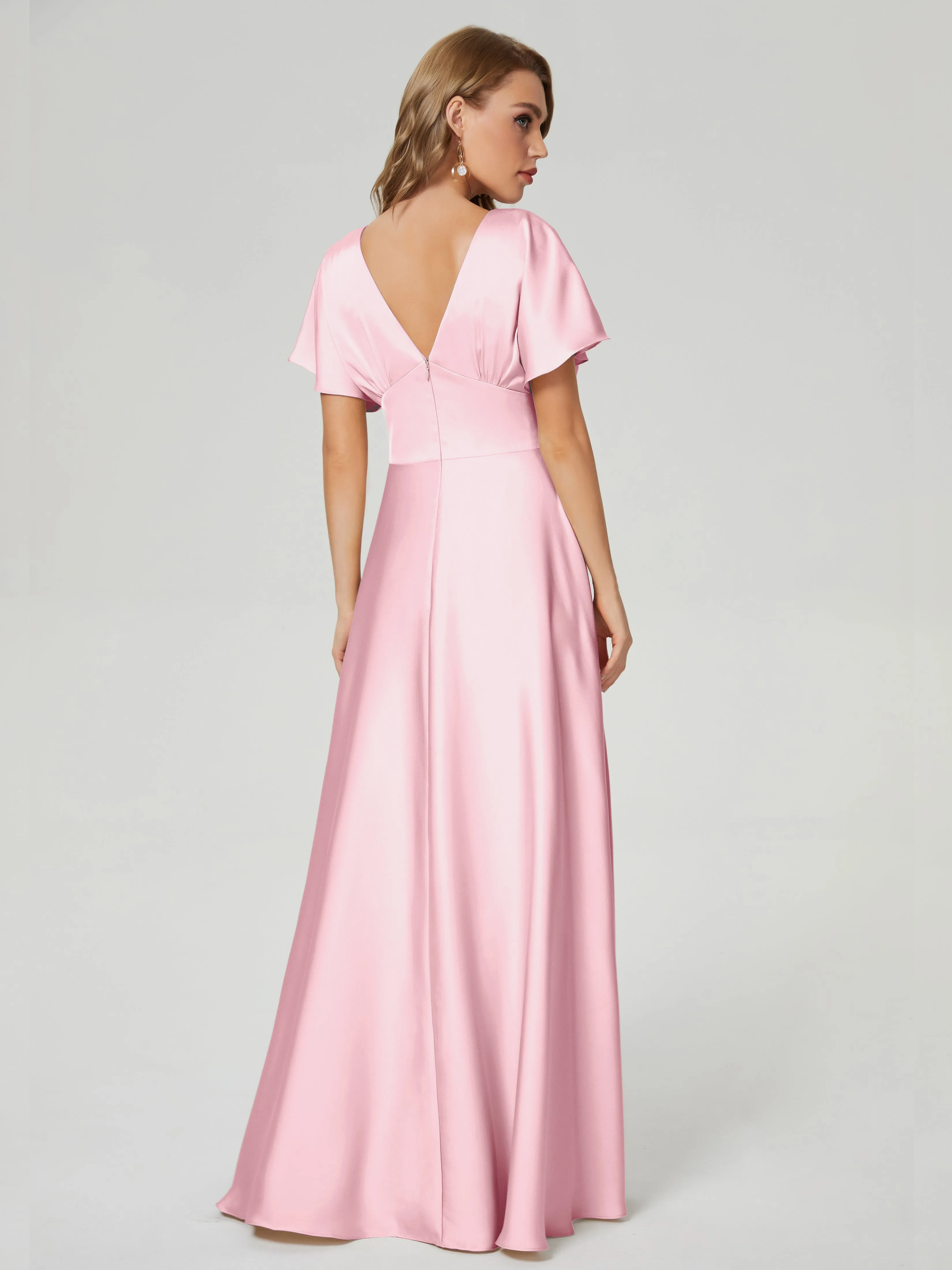 Ariah Modest Cap Sleeves Soft Satin Bridesmaid  Dresses