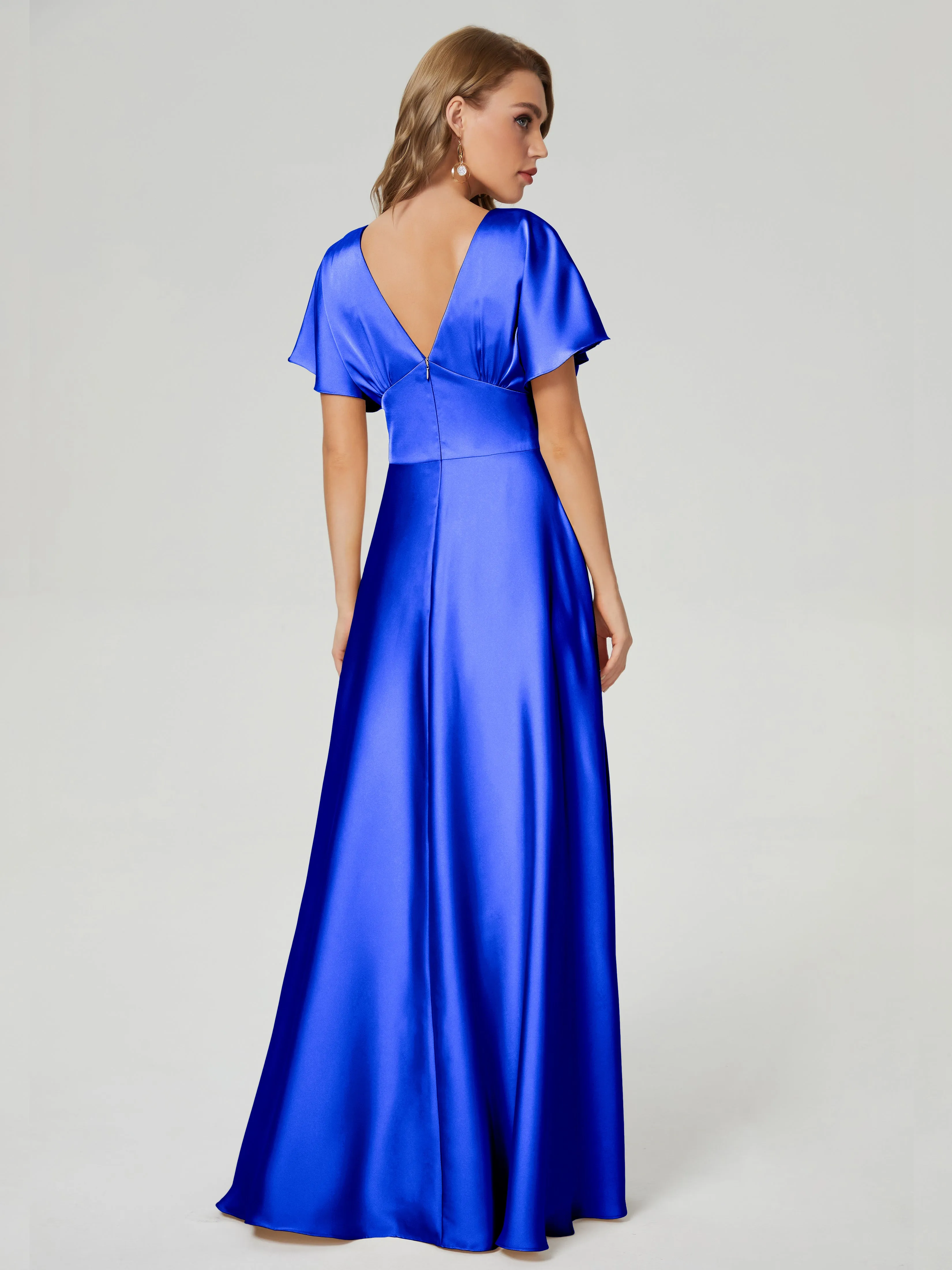Ariah Modest Cap Sleeves Soft Satin Bridesmaid  Dresses