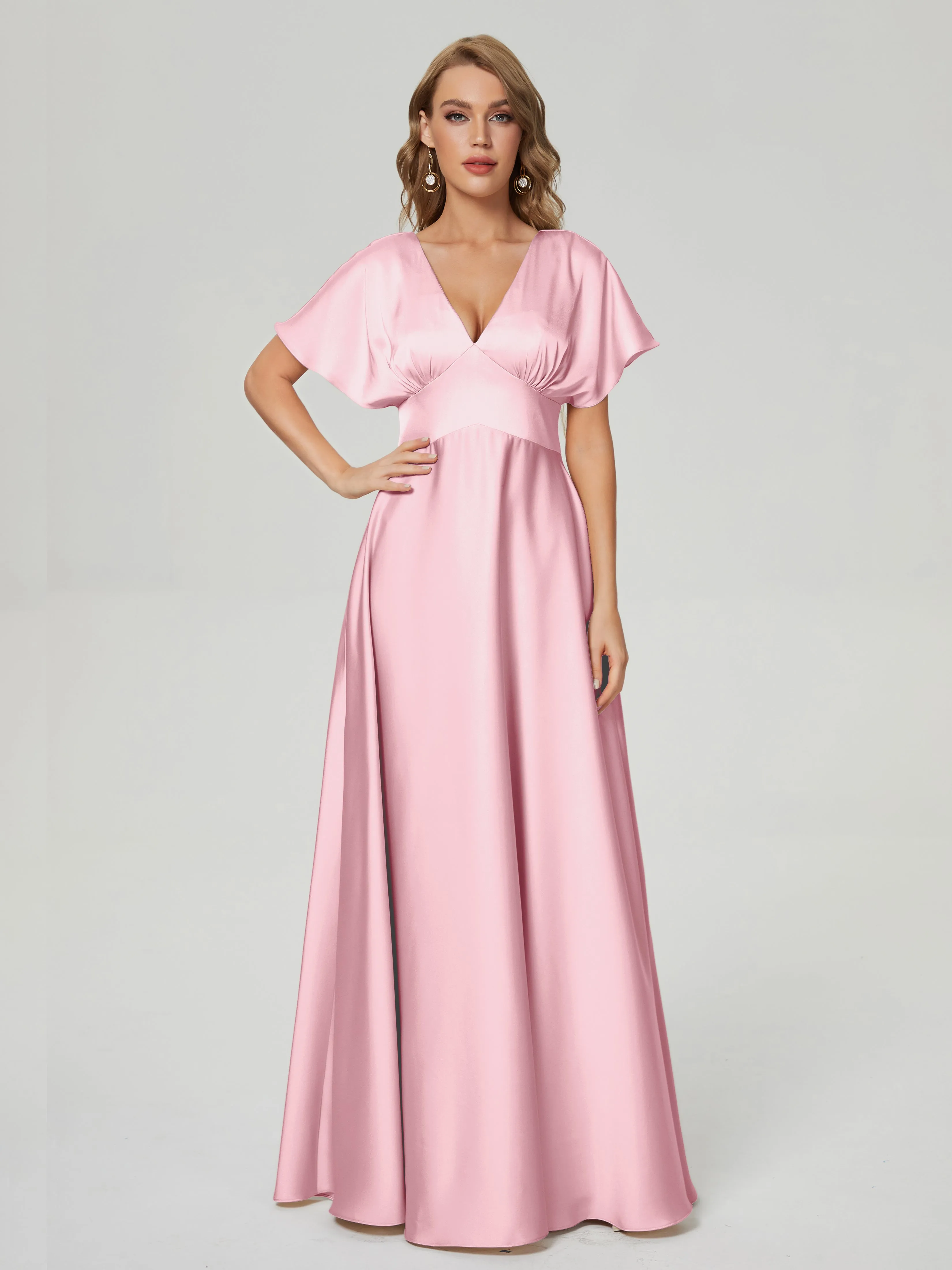 Ariah Modest Cap Sleeves Soft Satin Bridesmaid  Dresses