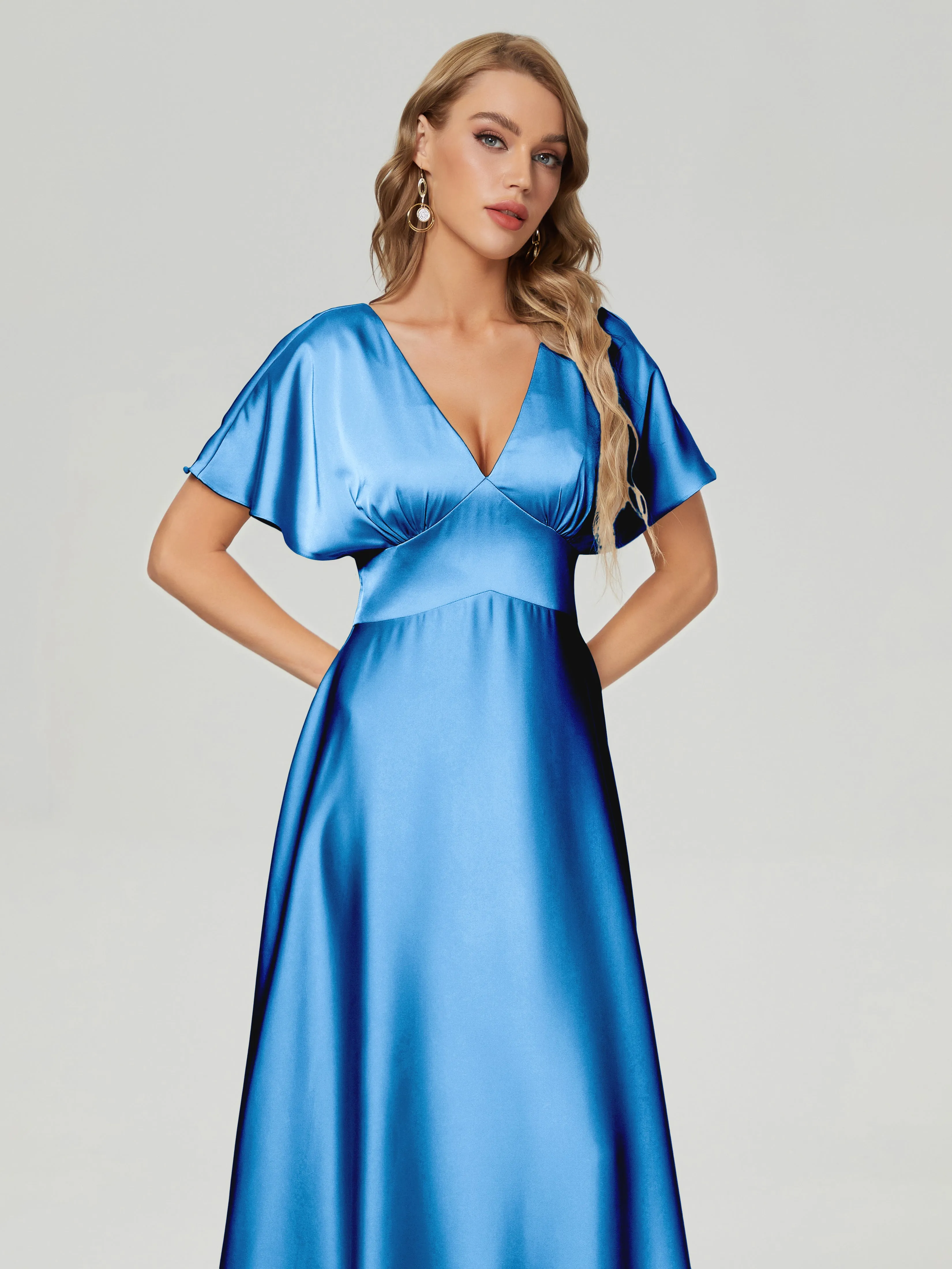 Ariah Modest Cap Sleeves Soft Satin Bridesmaid  Dresses