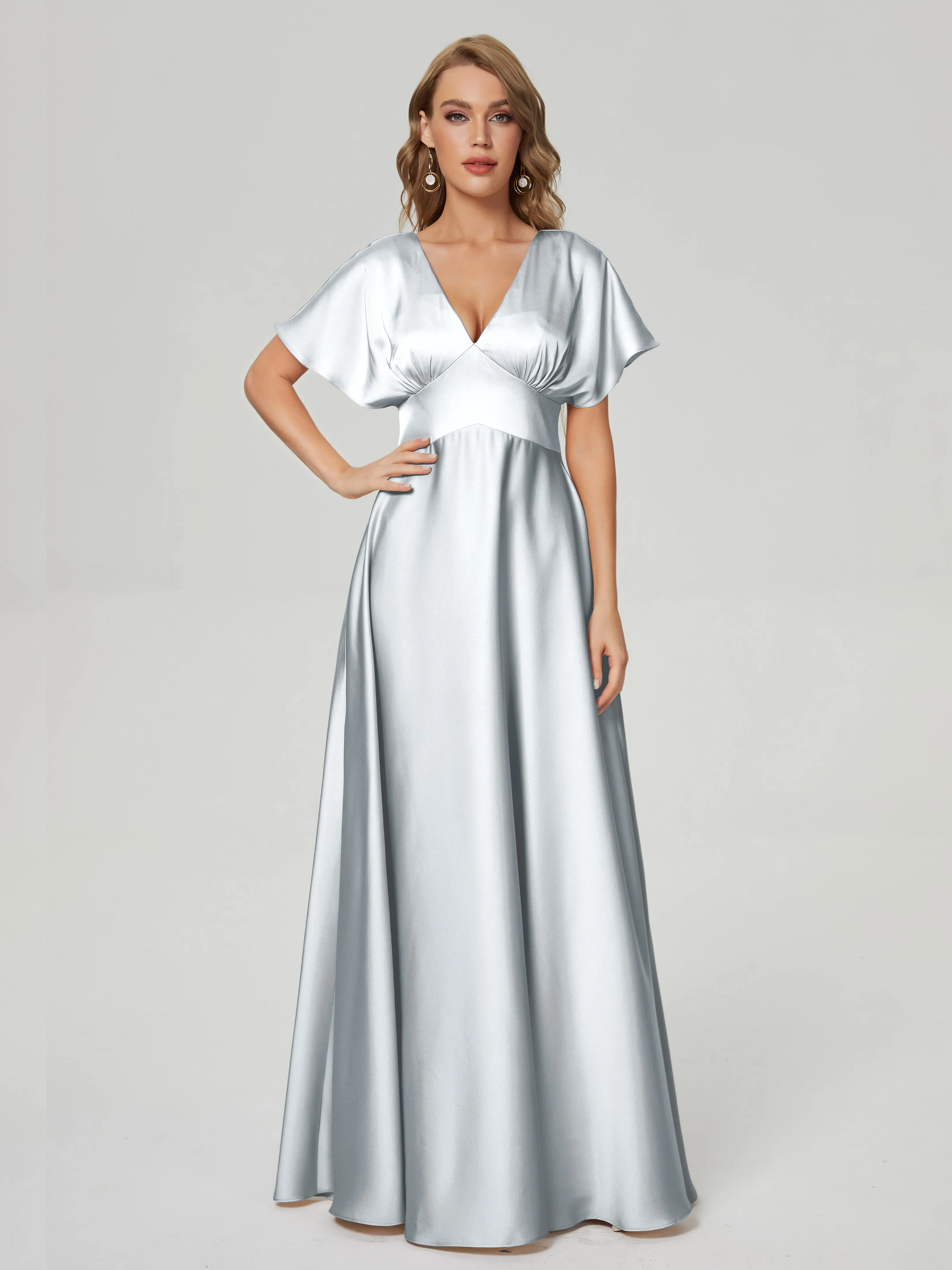 Ariah Modest Cap Sleeves Soft Satin Bridesmaid  Dresses