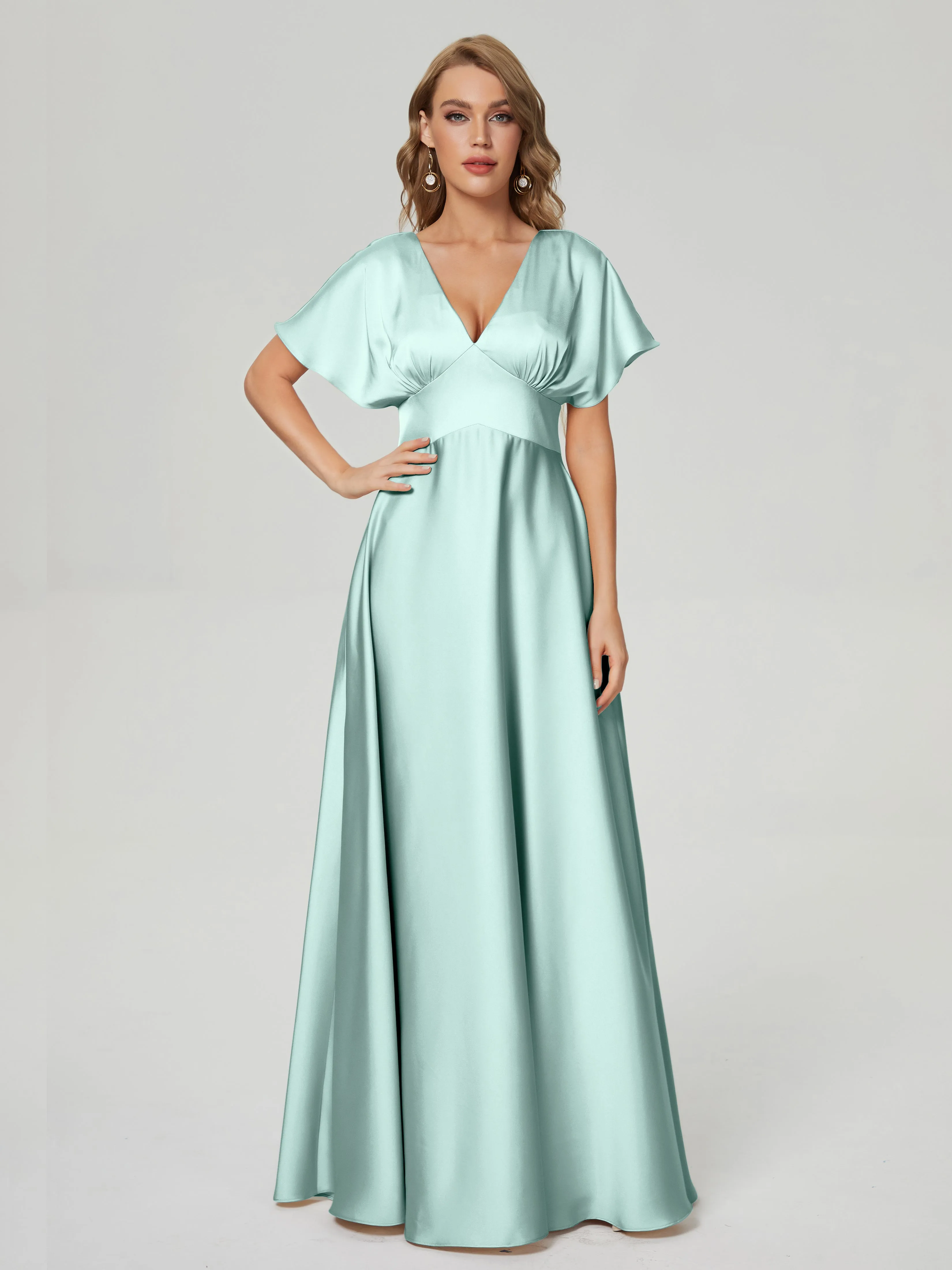 Ariah Modest Cap Sleeves Soft Satin Bridesmaid  Dresses
