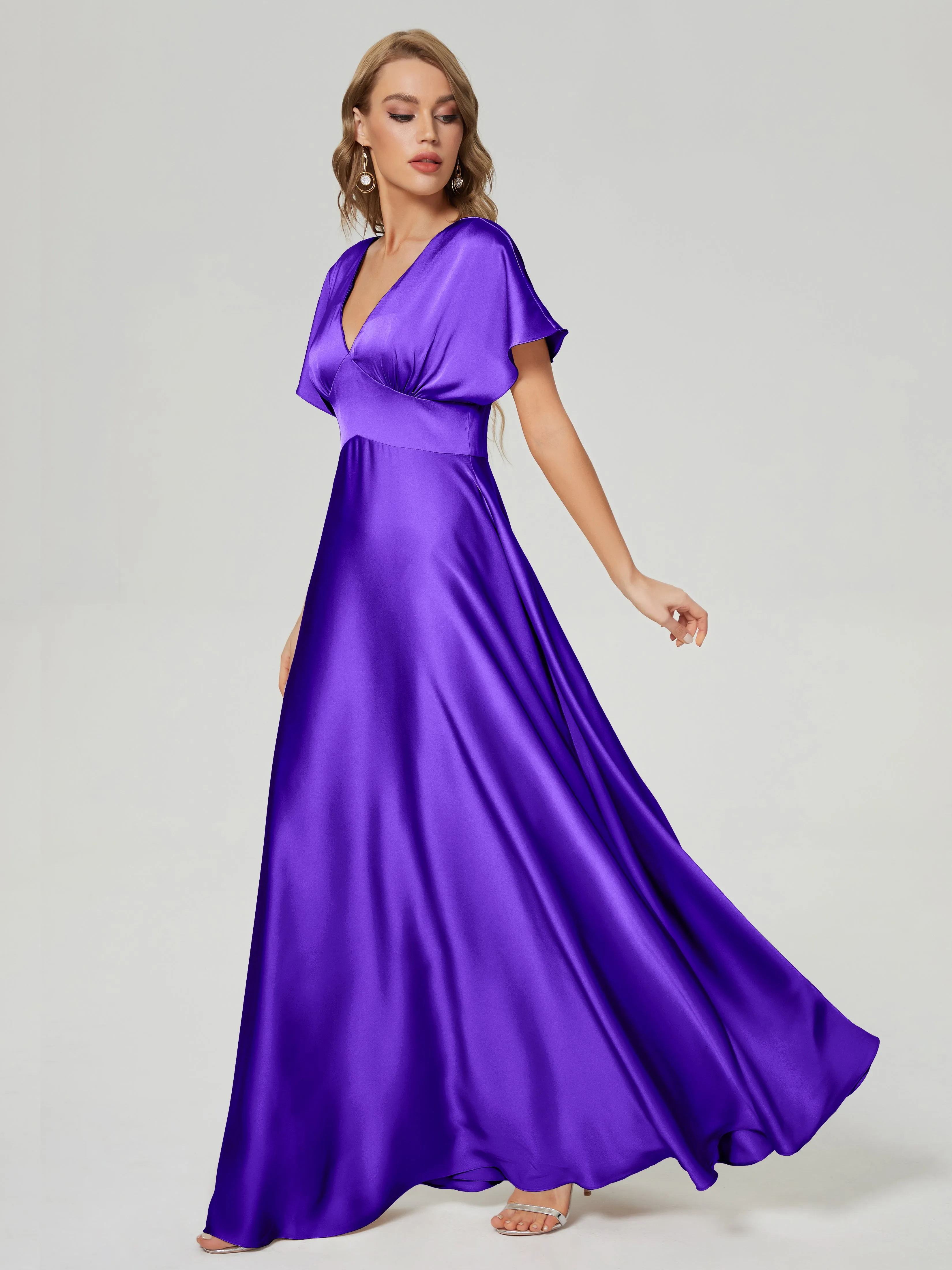 Ariah Modest Cap Sleeves Soft Satin Bridesmaid  Dresses