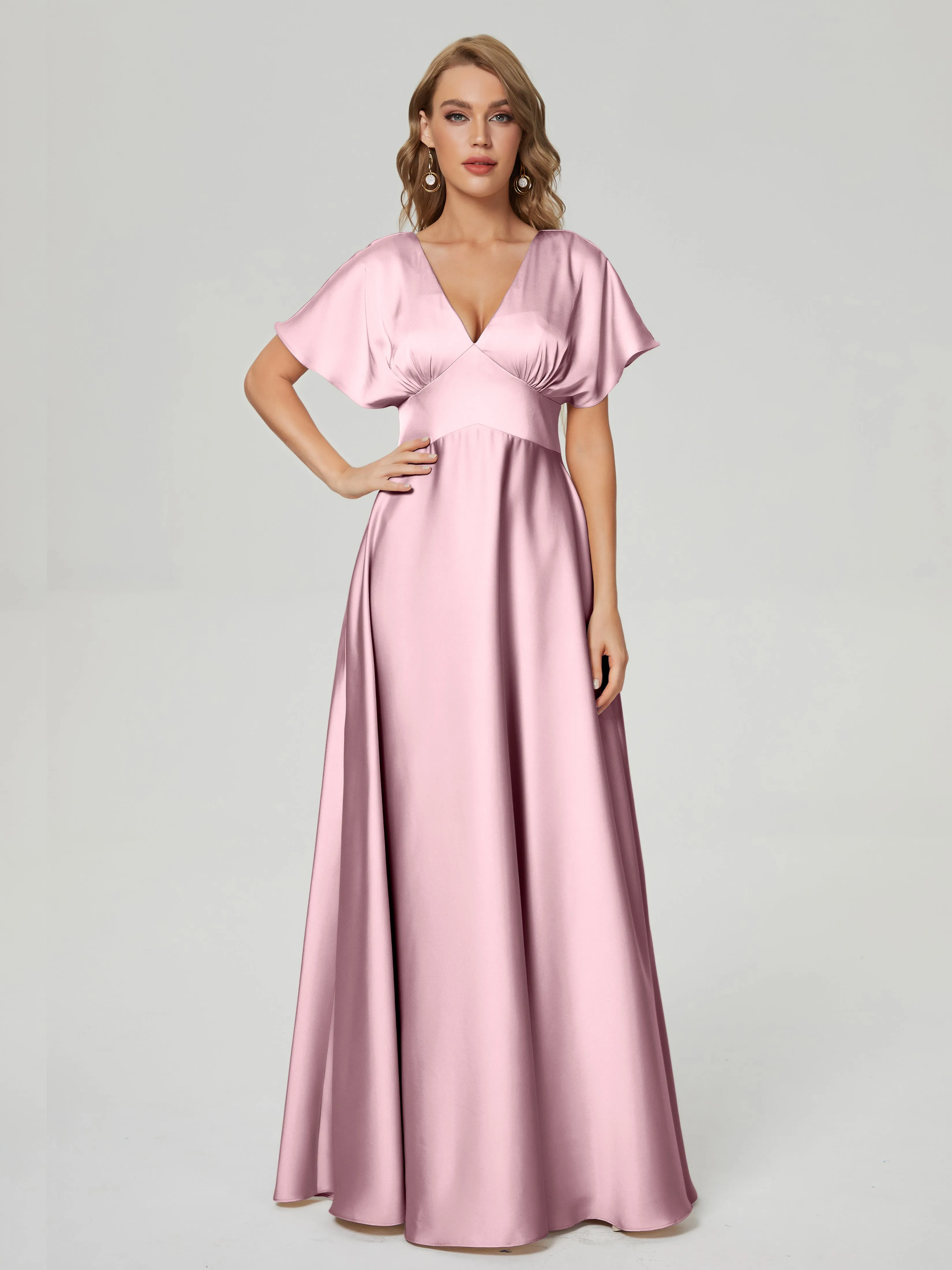 Ariah Modest Cap Sleeves Soft Satin Bridesmaid  Dresses
