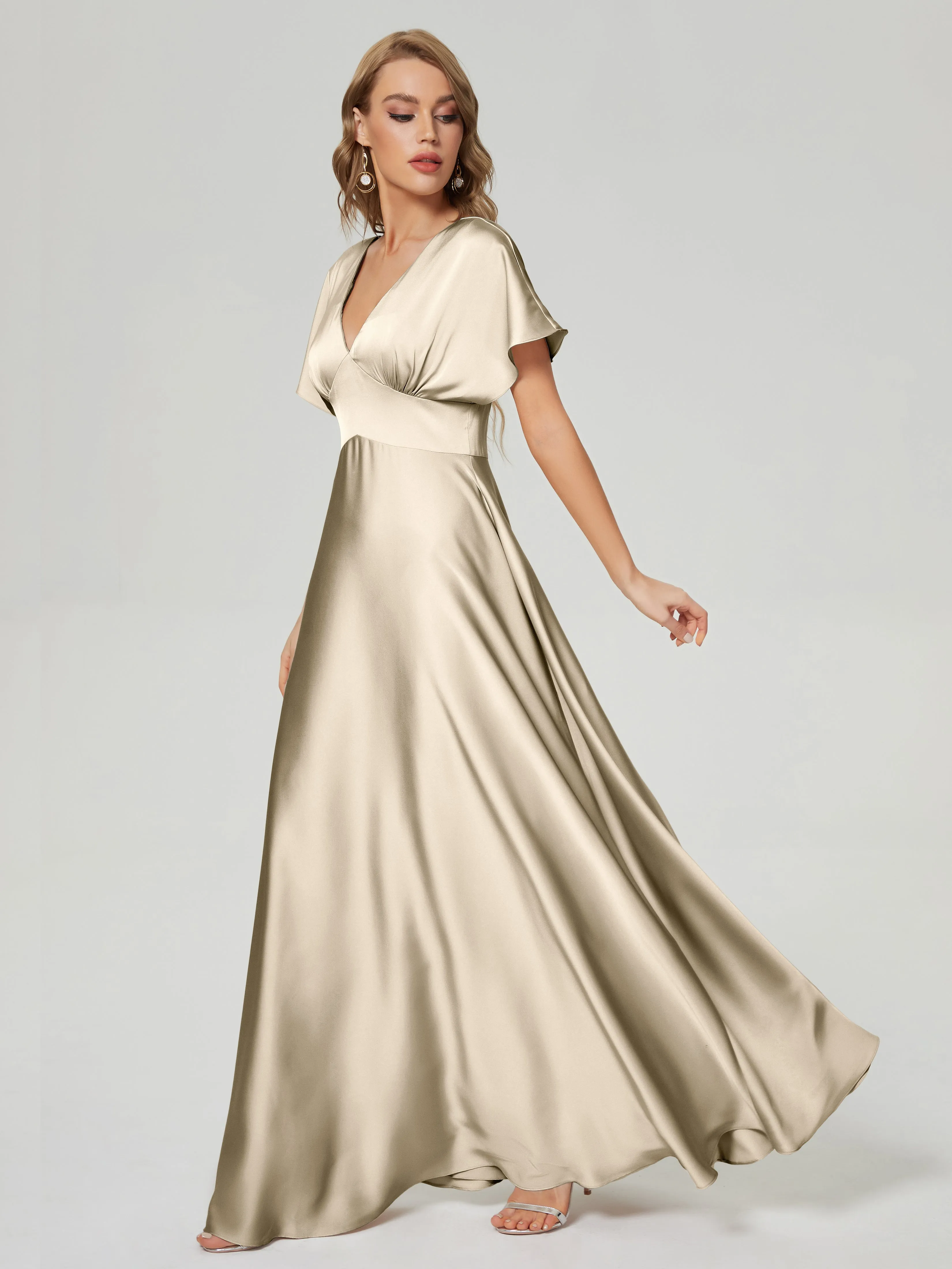 Ariah Modest Cap Sleeves Soft Satin Bridesmaid  Dresses