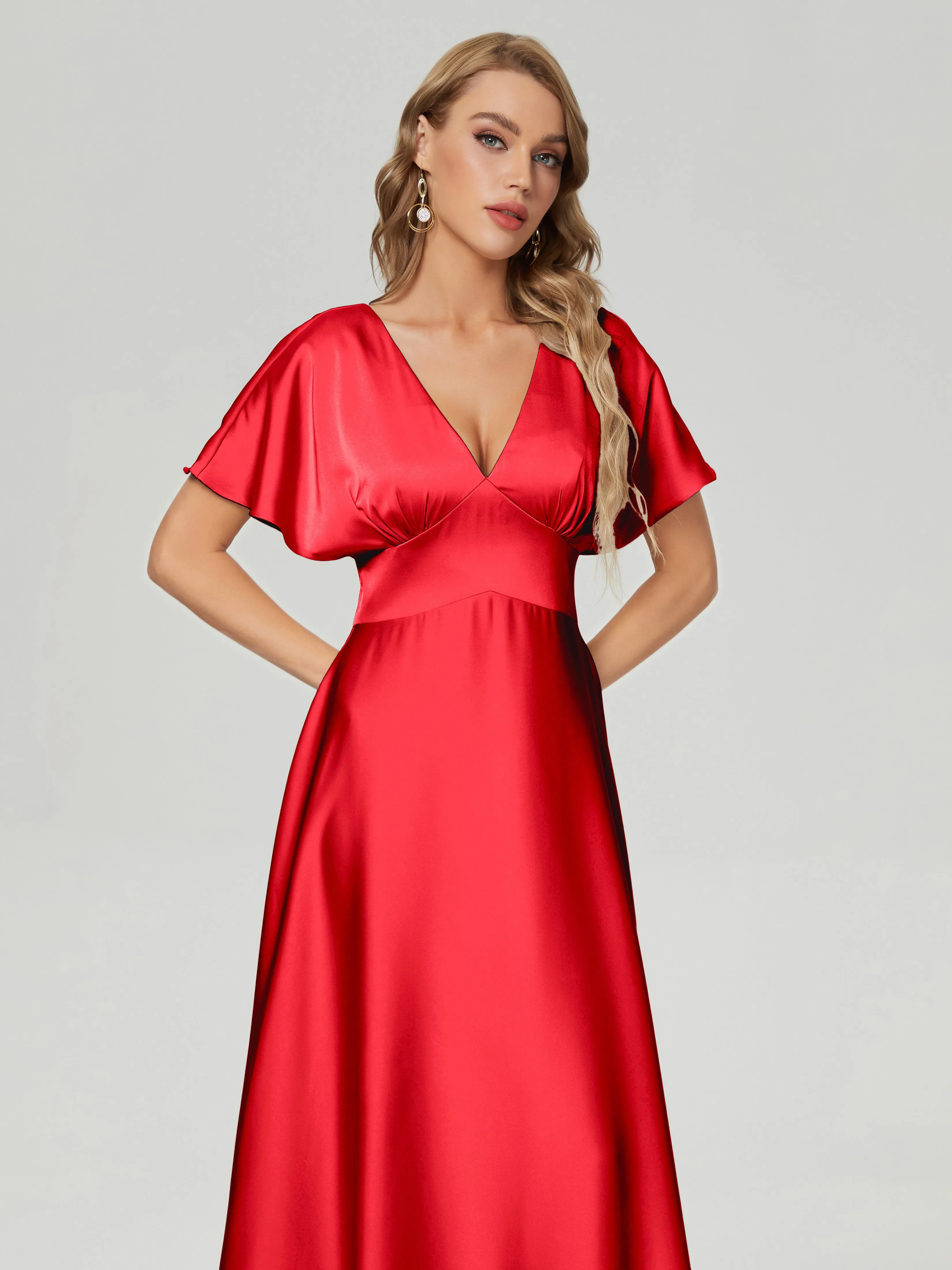 Ariah Modest Cap Sleeves Soft Satin Bridesmaid  Dresses