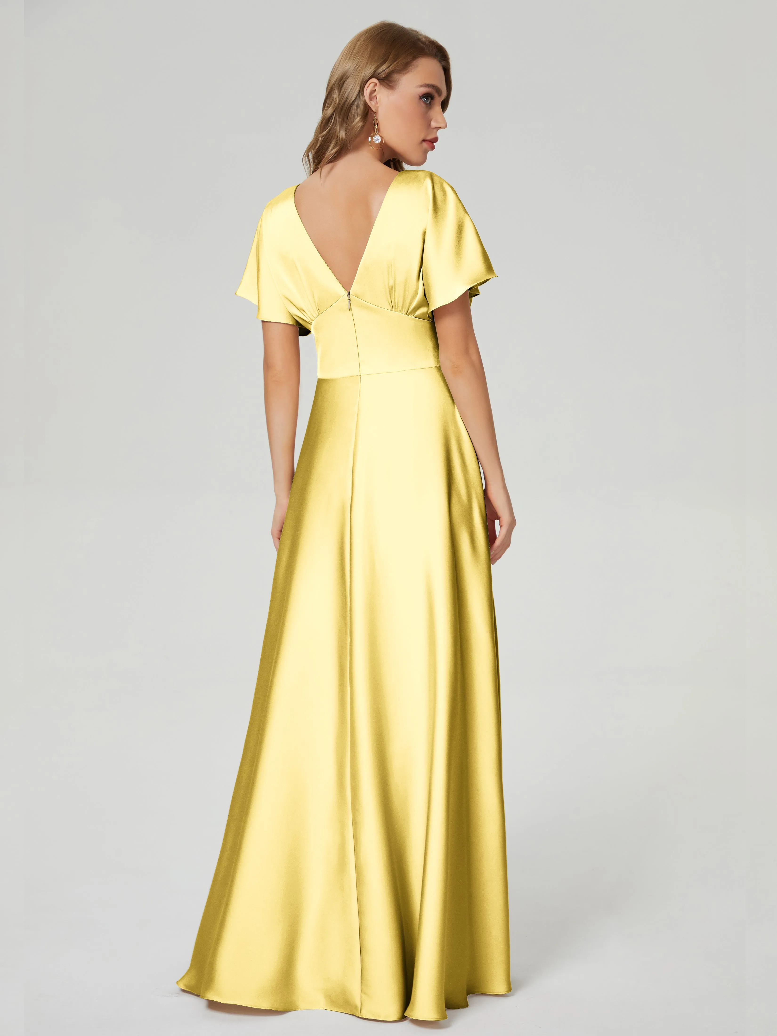 Ariah Modest Cap Sleeves Soft Satin Bridesmaid  Dresses