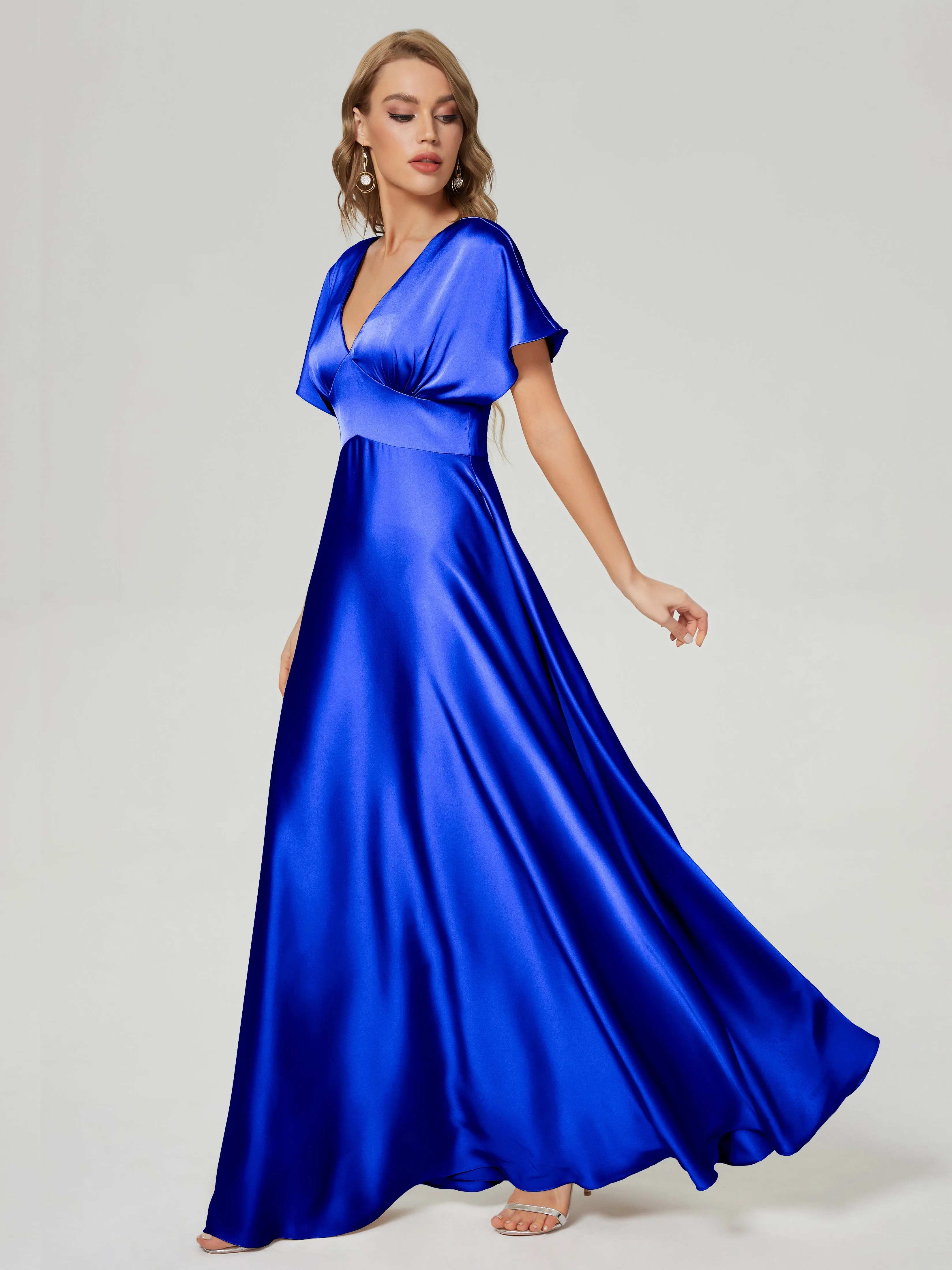 Ariah Modest Cap Sleeves Soft Satin Bridesmaid  Dresses