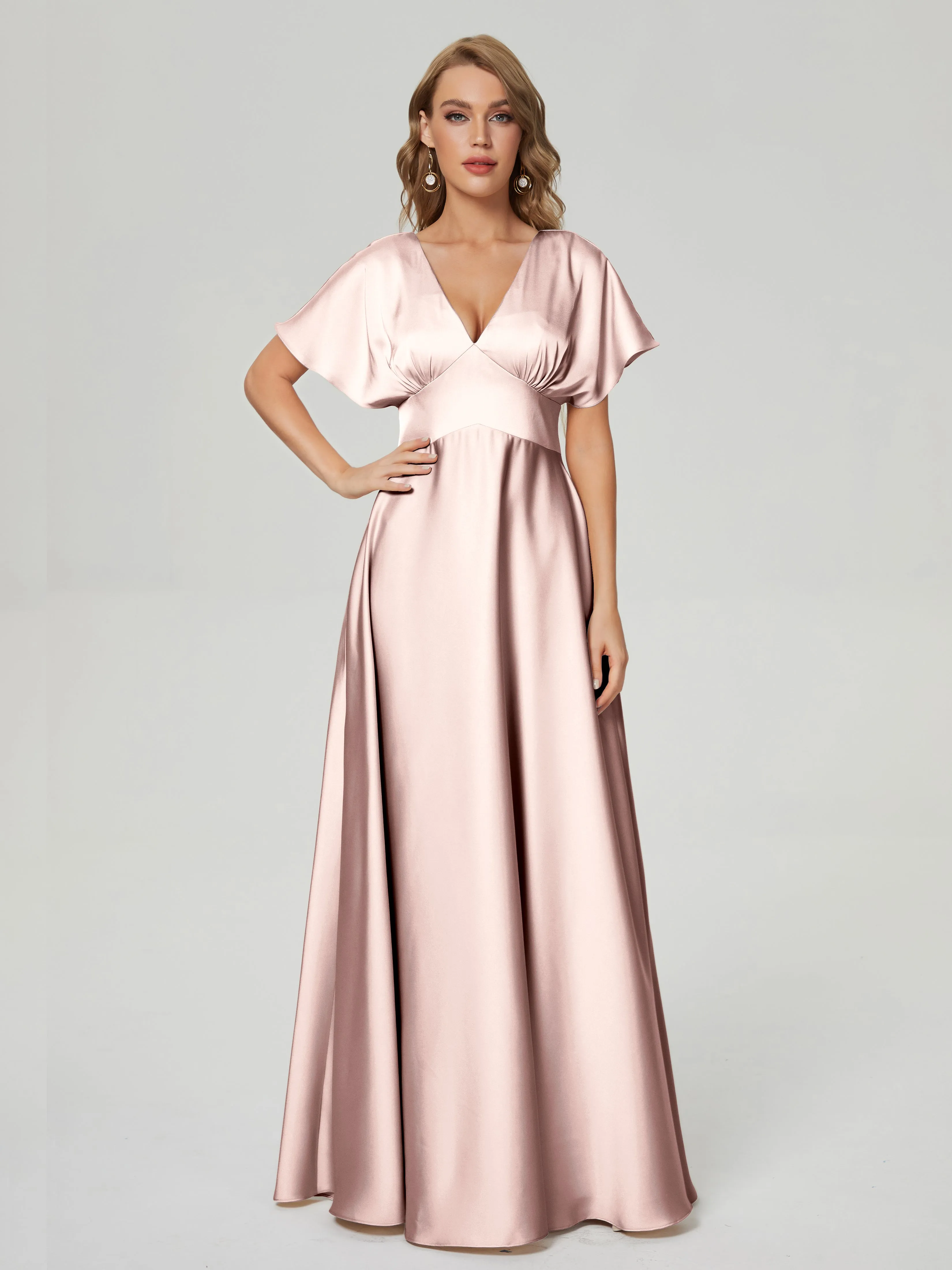 Ariah Modest Cap Sleeves Soft Satin Bridesmaid  Dresses