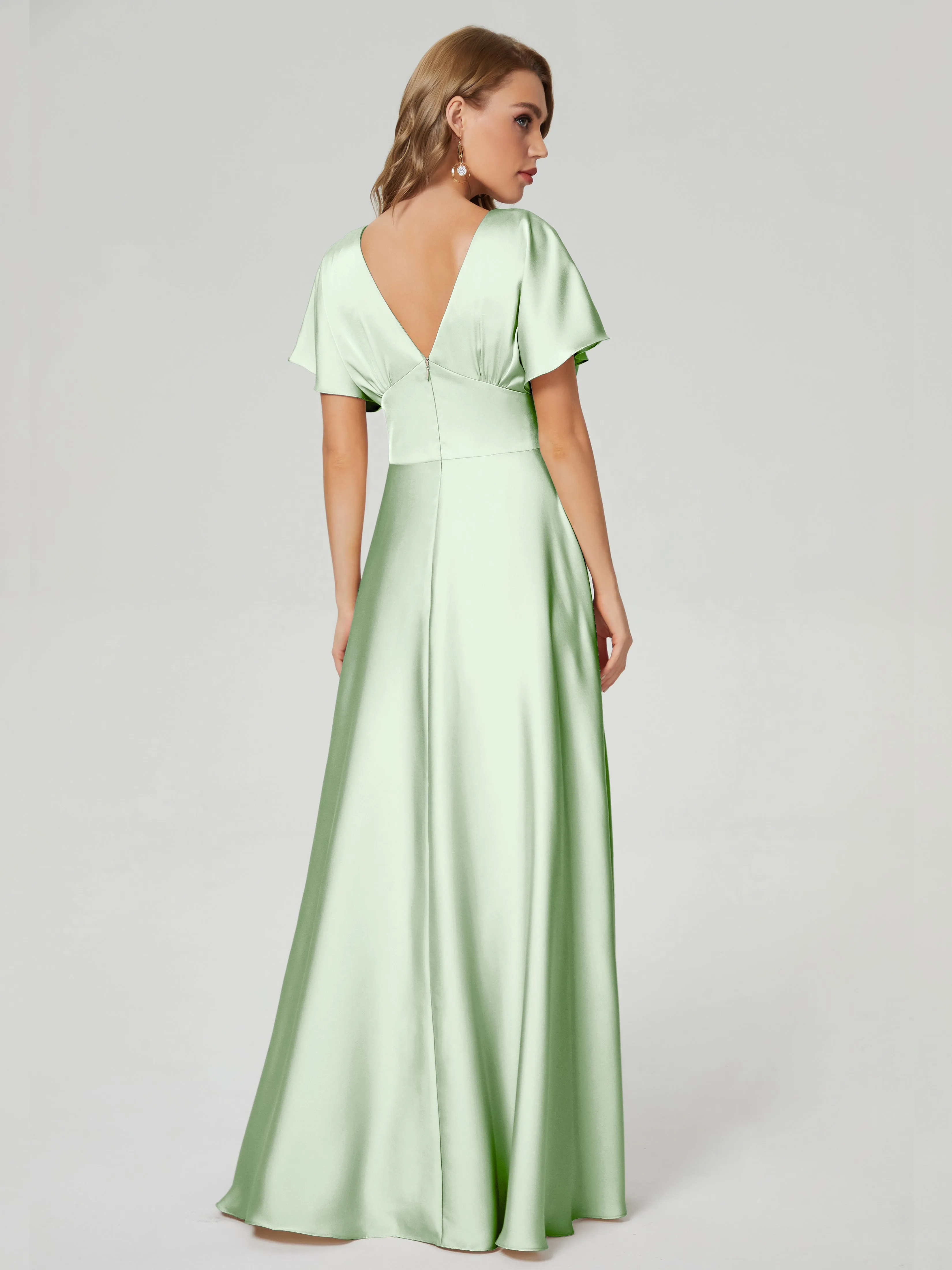 Ariah Modest Cap Sleeves Soft Satin Bridesmaid  Dresses