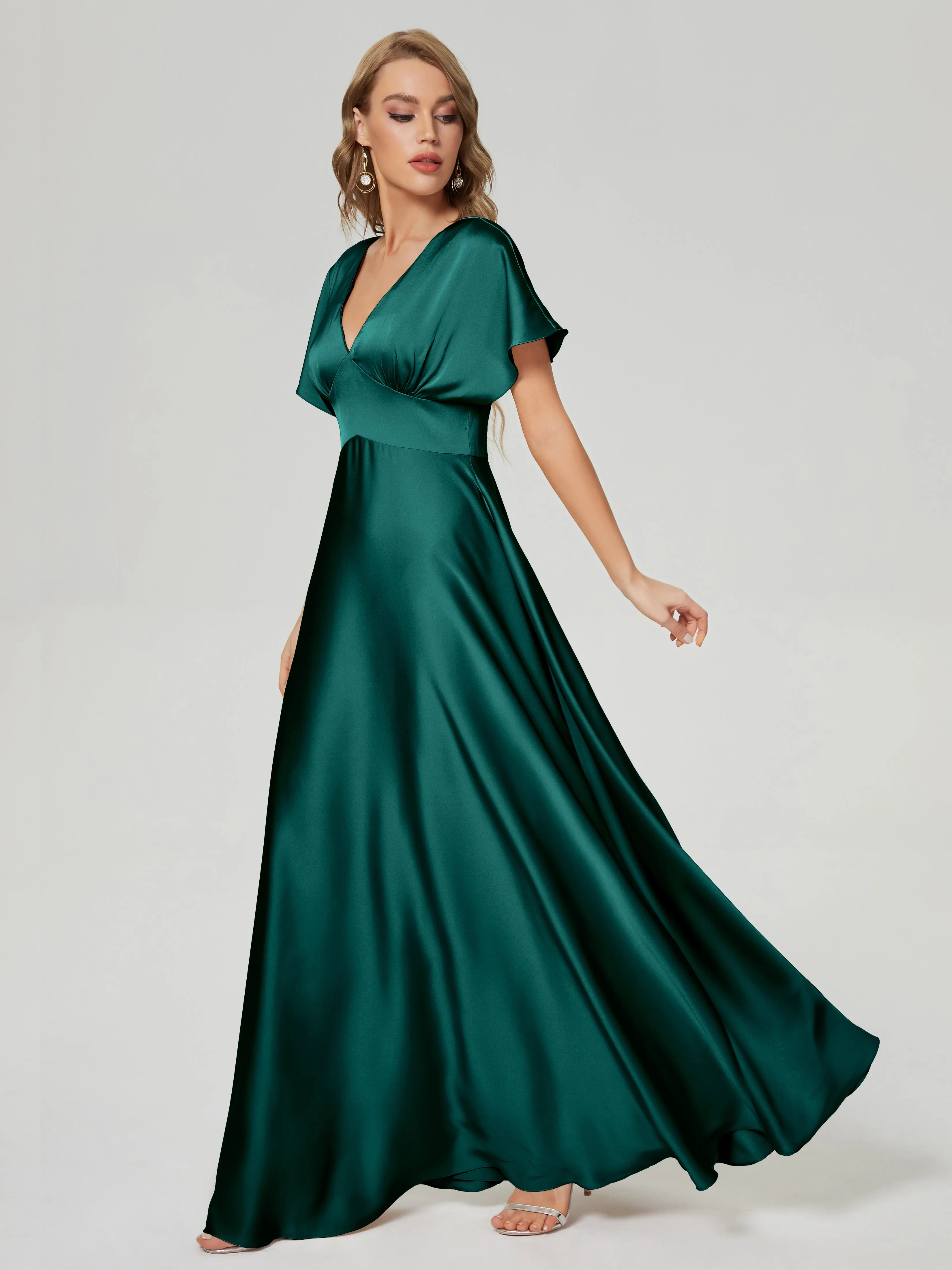 Ariah Modest Cap Sleeves Soft Satin Bridesmaid  Dresses