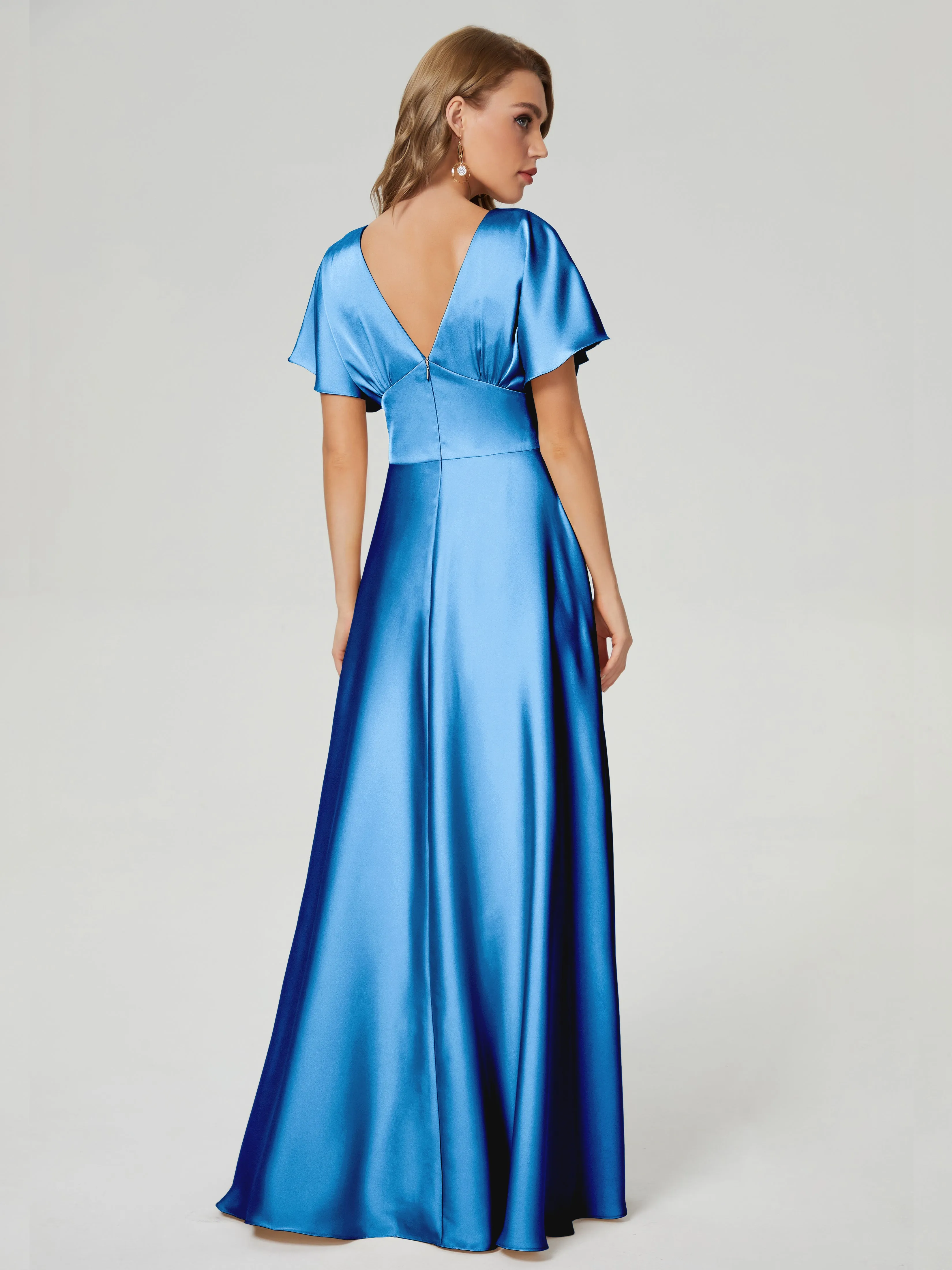 Ariah Modest Cap Sleeves Soft Satin Bridesmaid  Dresses