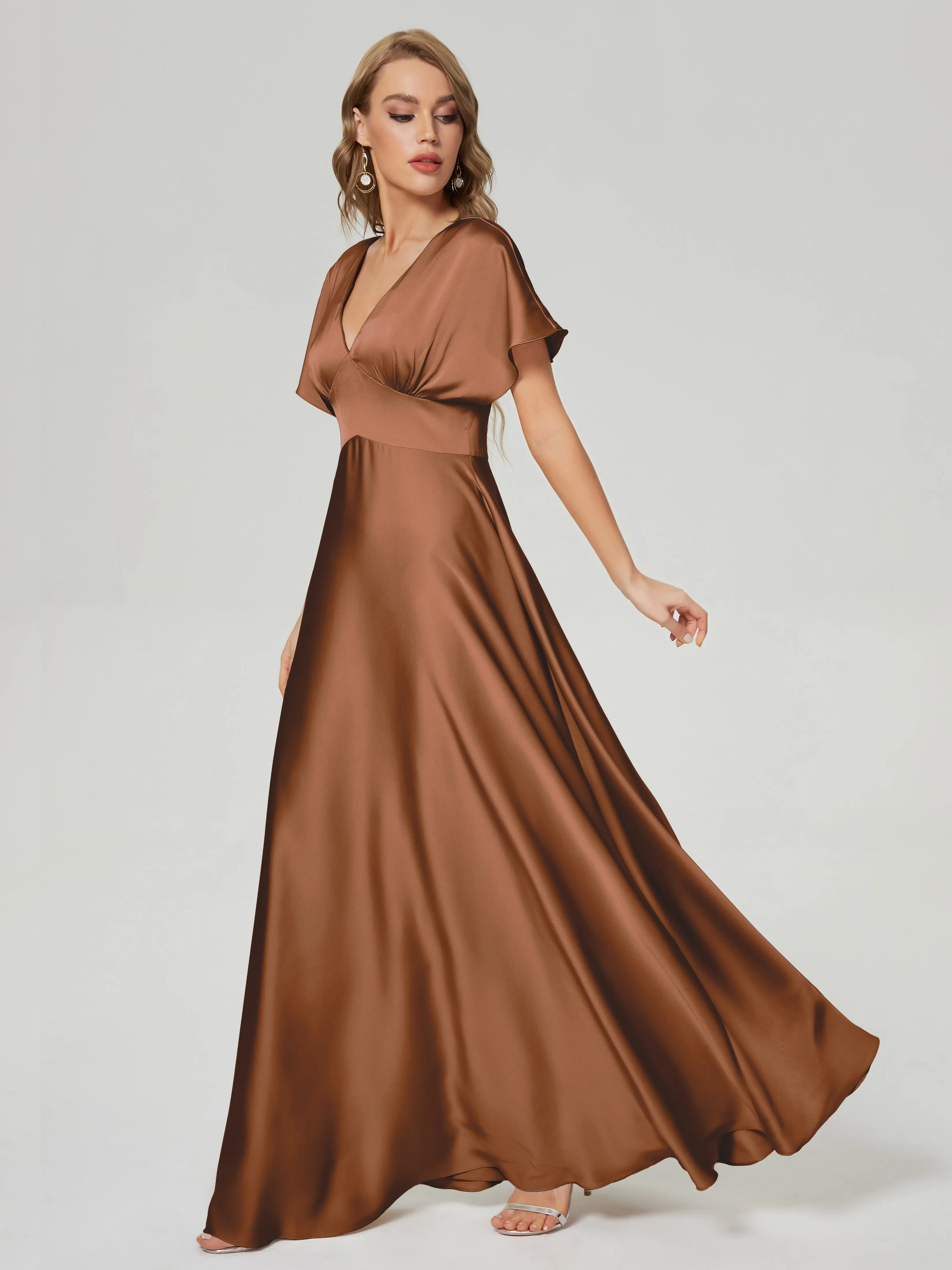Ariah Modest Cap Sleeves Soft Satin Bridesmaid  Dresses