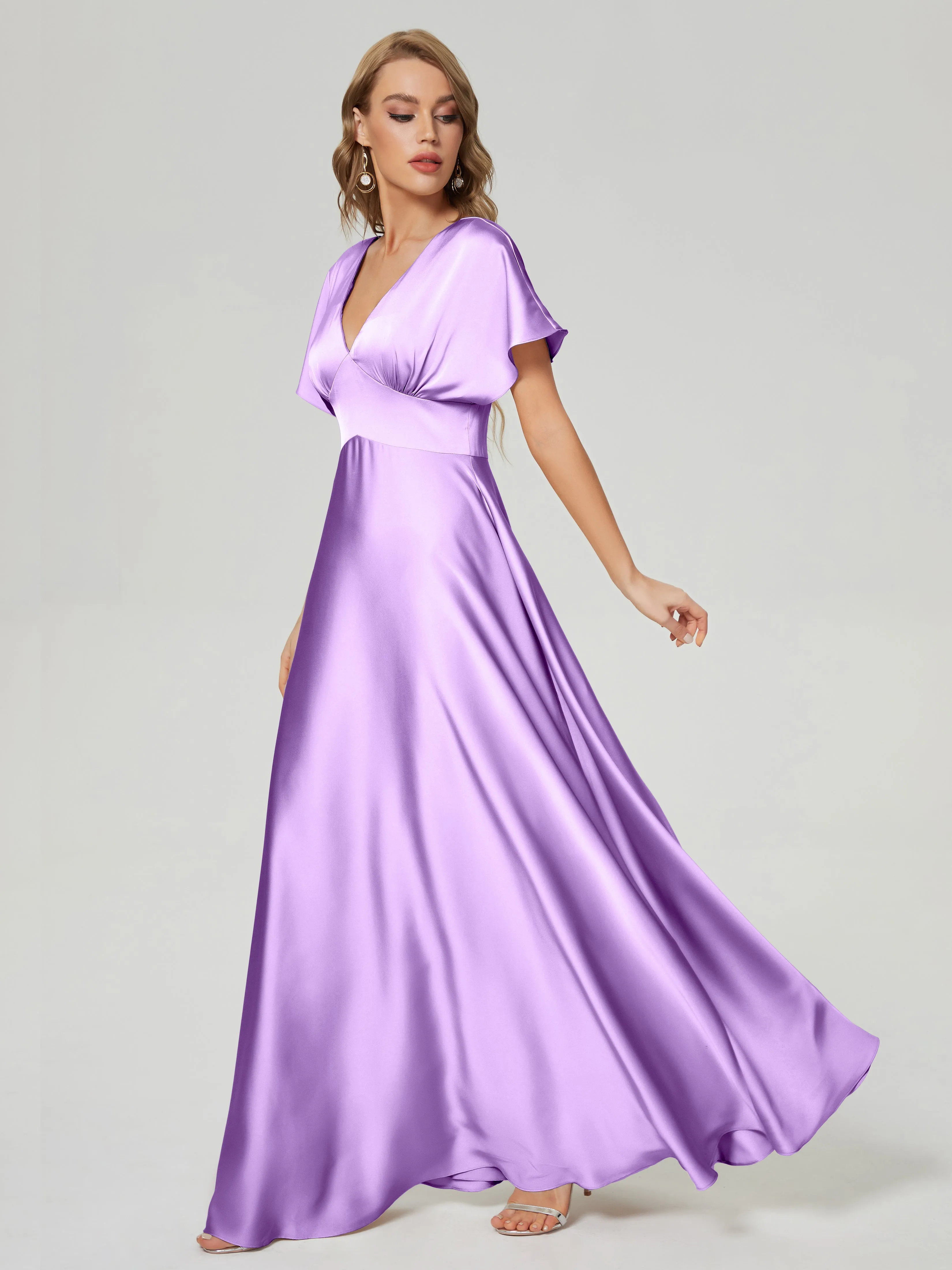 Ariah Modest Cap Sleeves Soft Satin Bridesmaid  Dresses