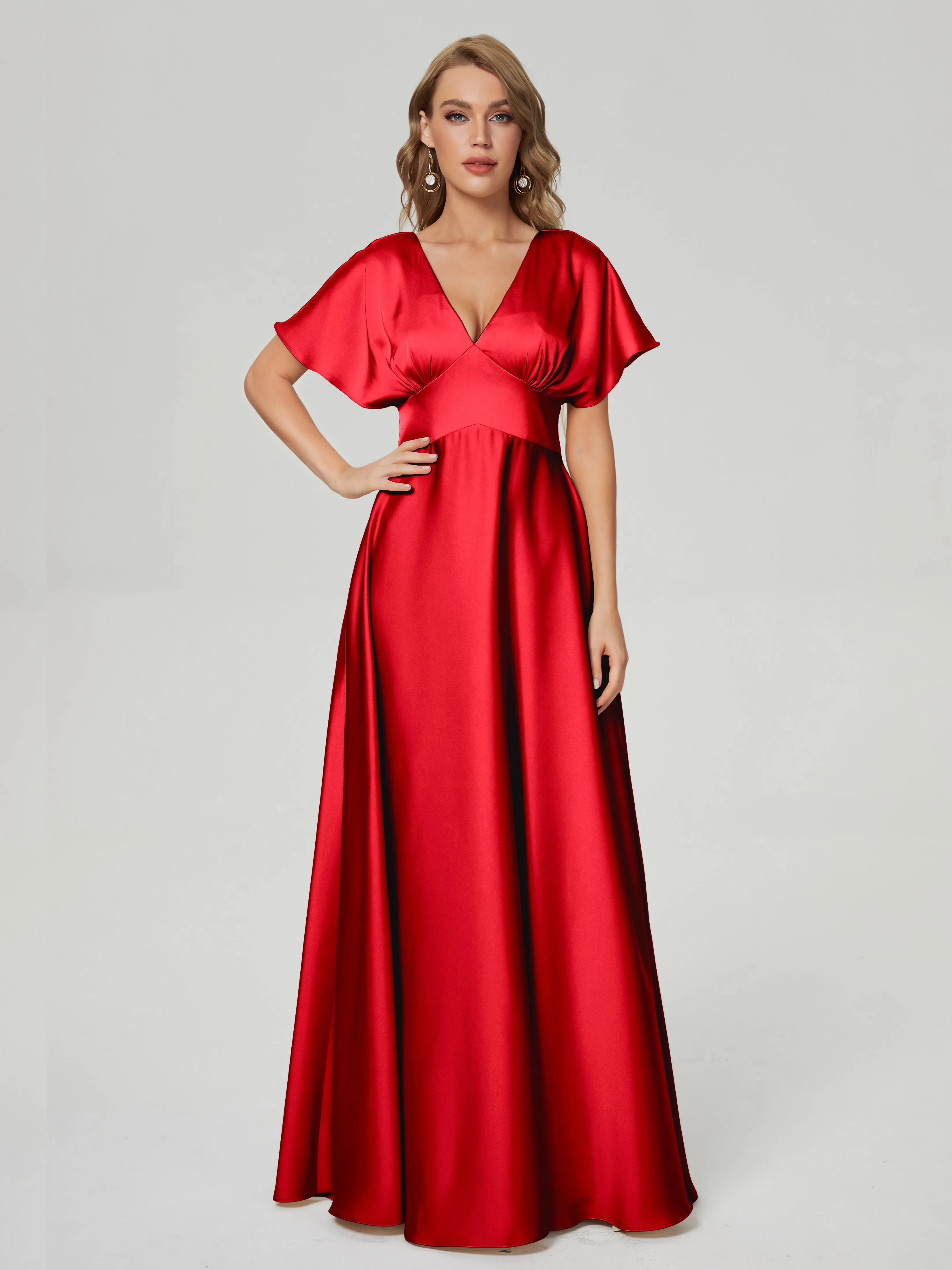 Ariah Modest Cap Sleeves Soft Satin Bridesmaid  Dresses