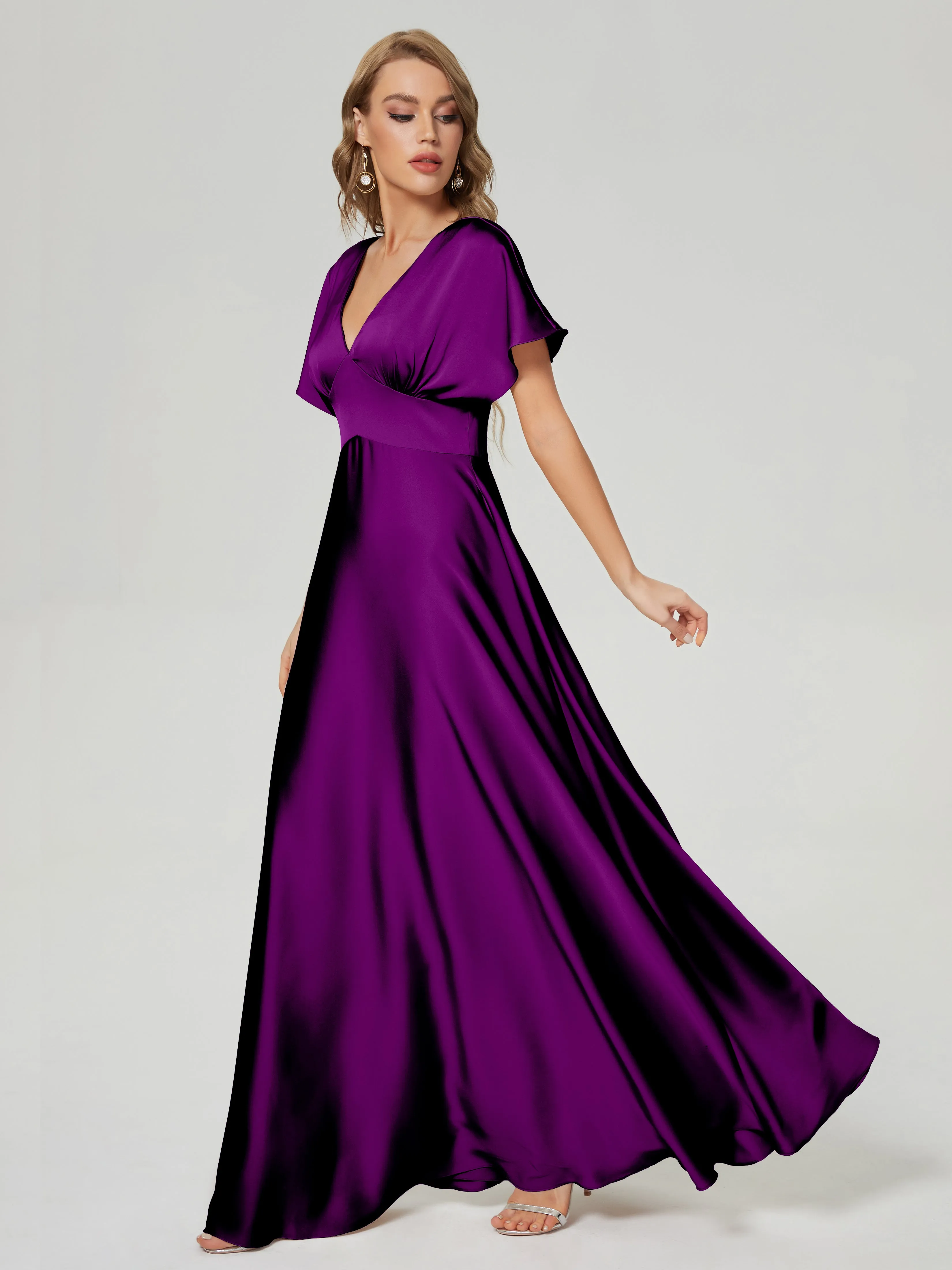 Ariah Modest Cap Sleeves Soft Satin Bridesmaid  Dresses