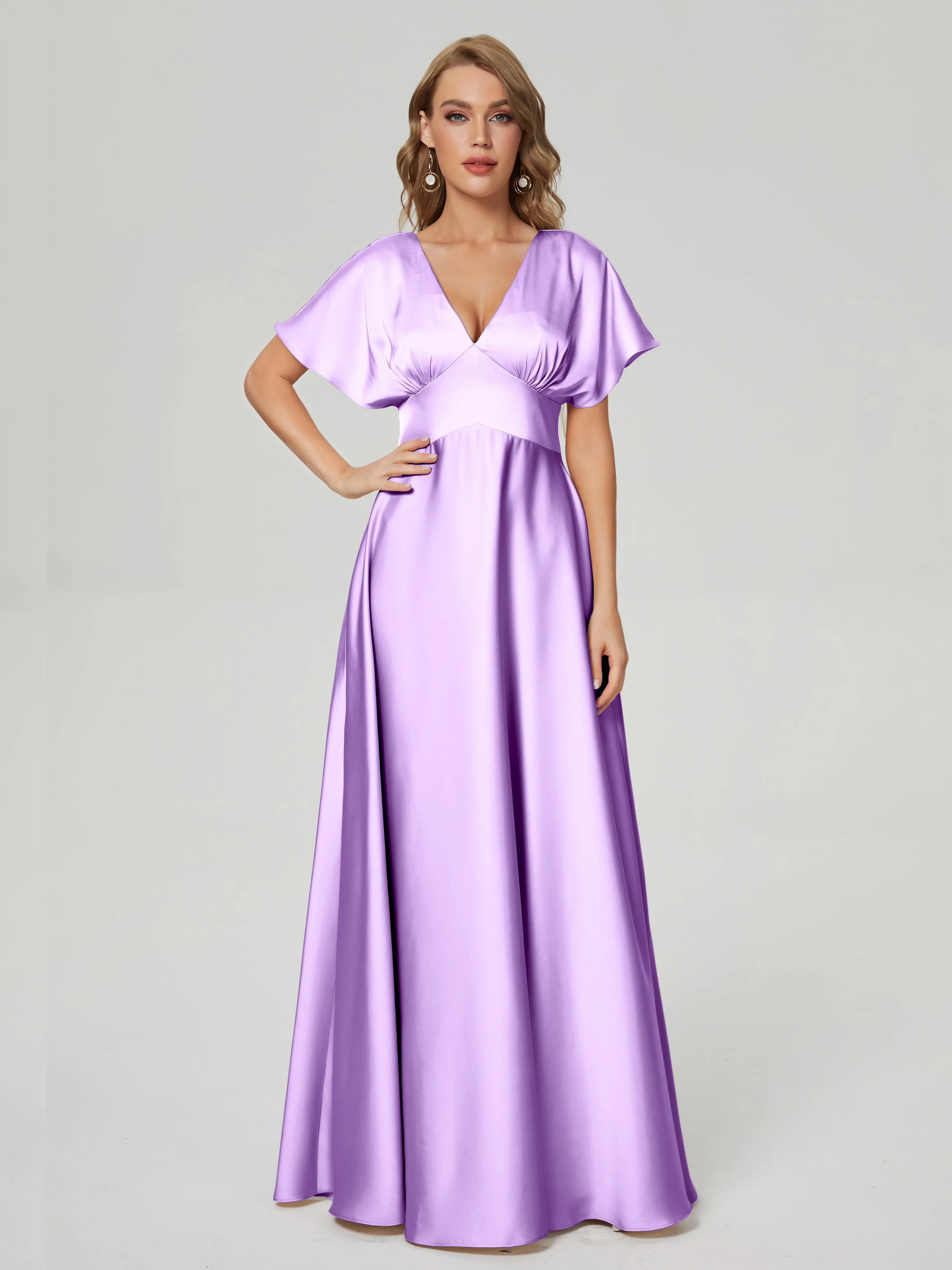 Ariah Modest Cap Sleeves Soft Satin Bridesmaid  Dresses