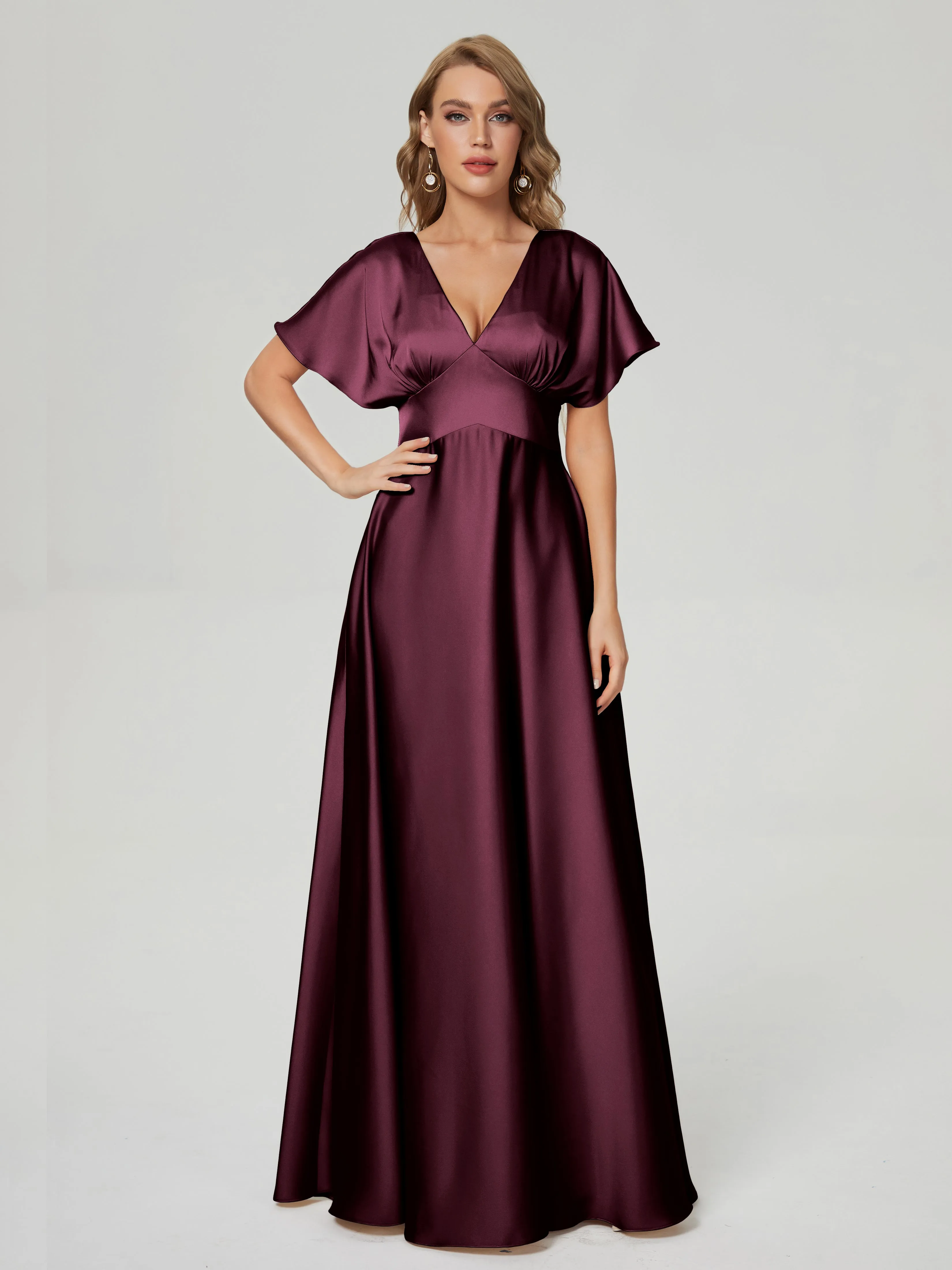 Ariah Modest Cap Sleeves Soft Satin Bridesmaid  Dresses