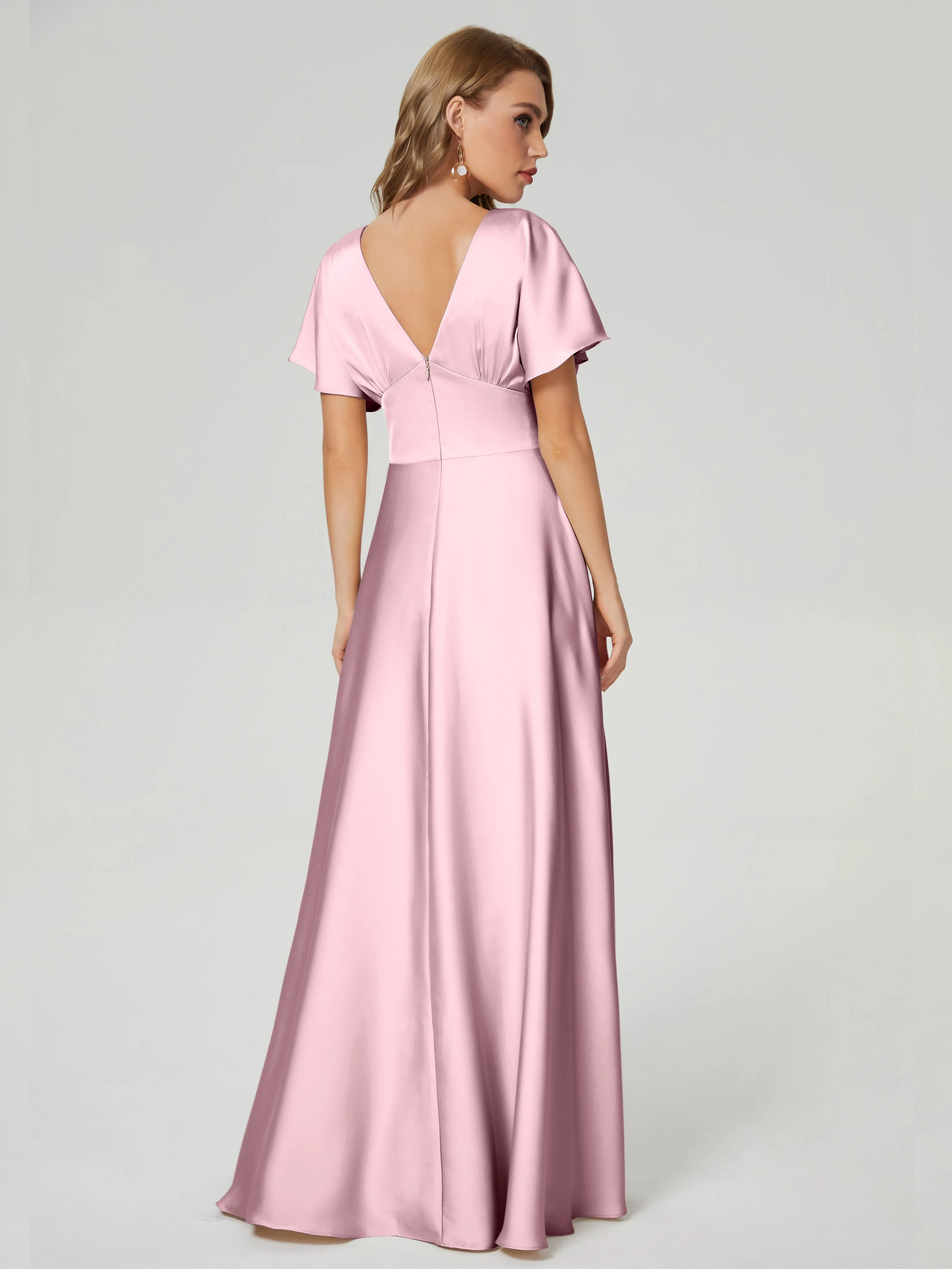 Ariah Modest Cap Sleeves Soft Satin Bridesmaid  Dresses
