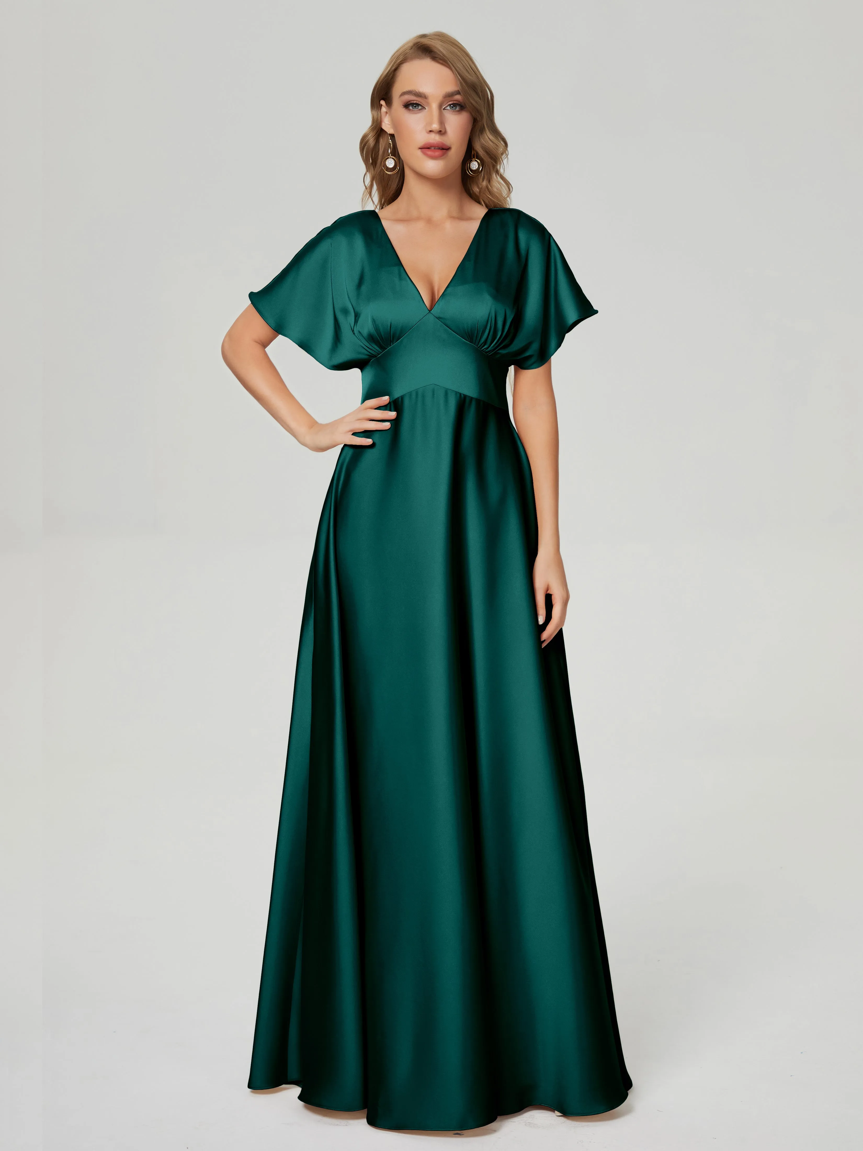 Ariah Modest Cap Sleeves Soft Satin Bridesmaid  Dresses