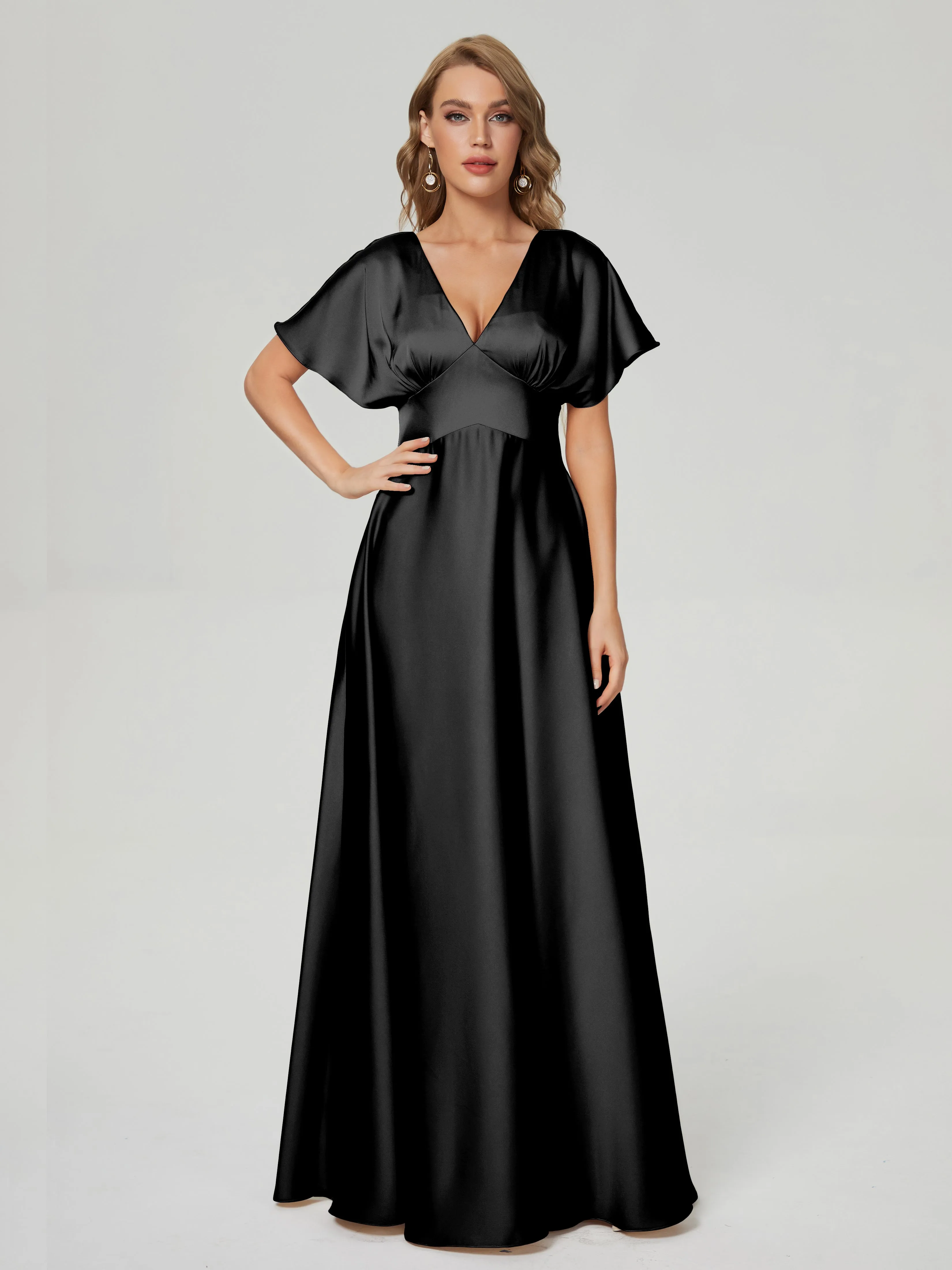 Ariah Modest Cap Sleeves Soft Satin Bridesmaid  Dresses