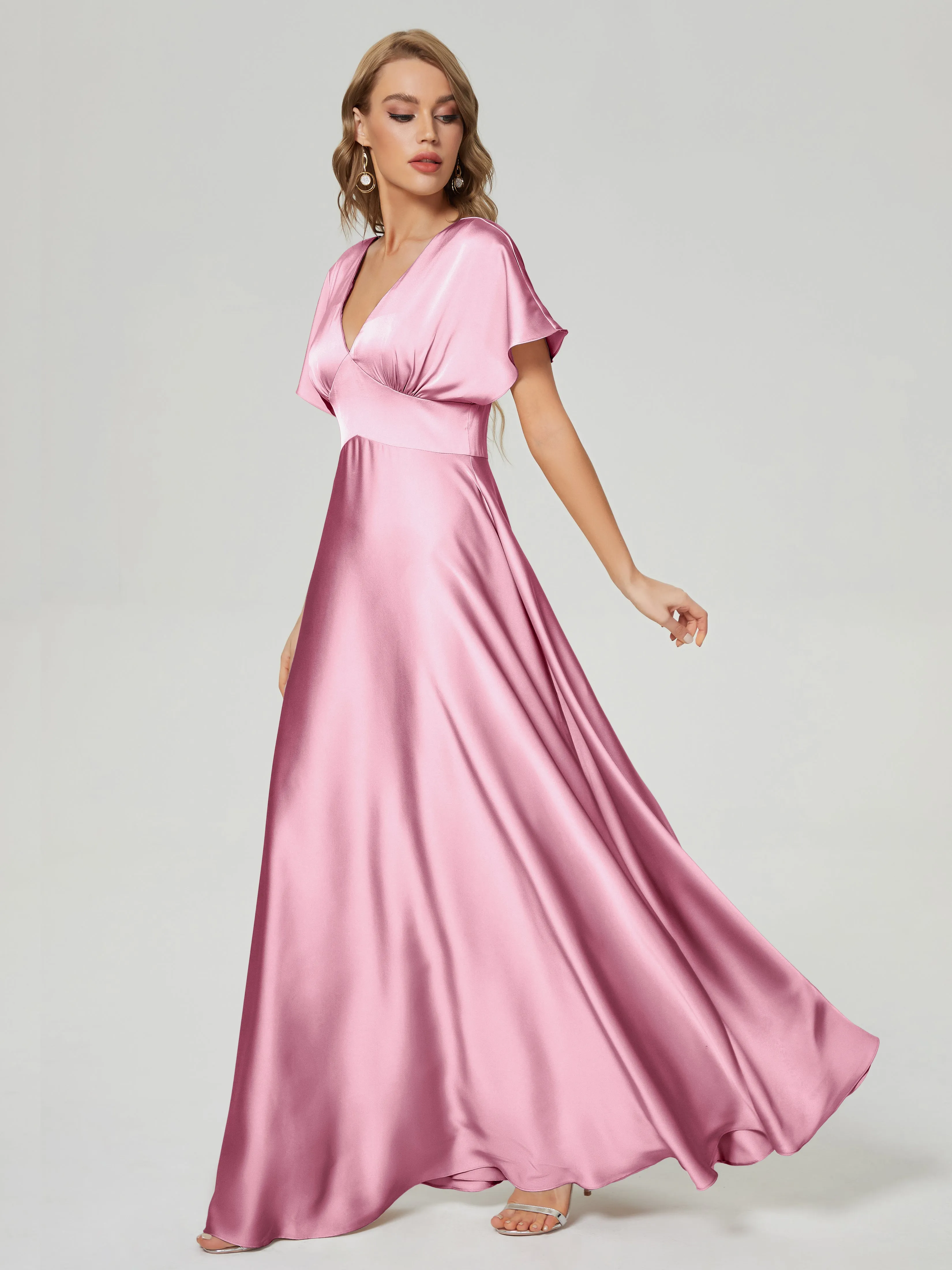 Ariah Modest Cap Sleeves Soft Satin Bridesmaid  Dresses